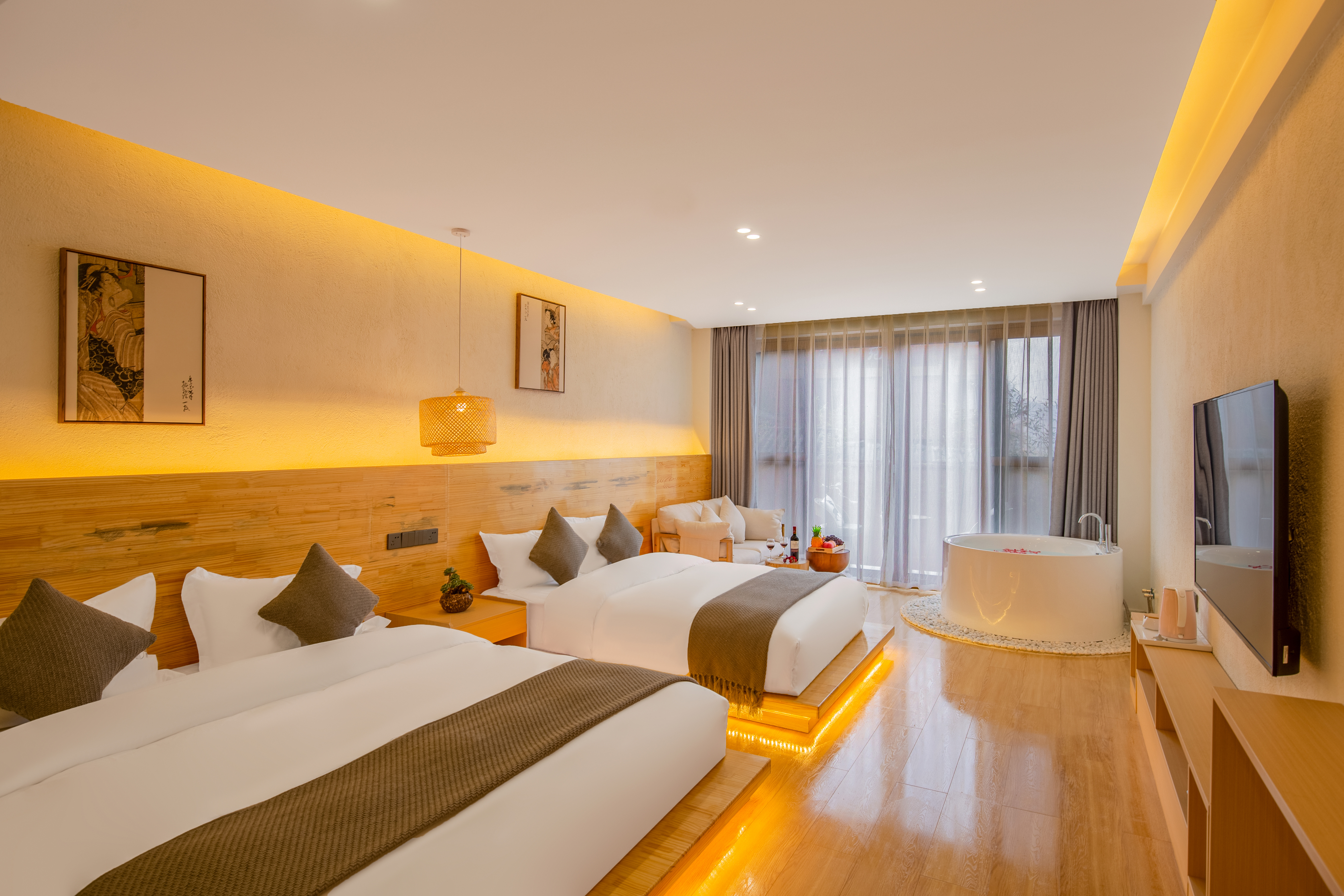 Elegant Lake View Family Twin Room(Japanese style Zen courtyard)