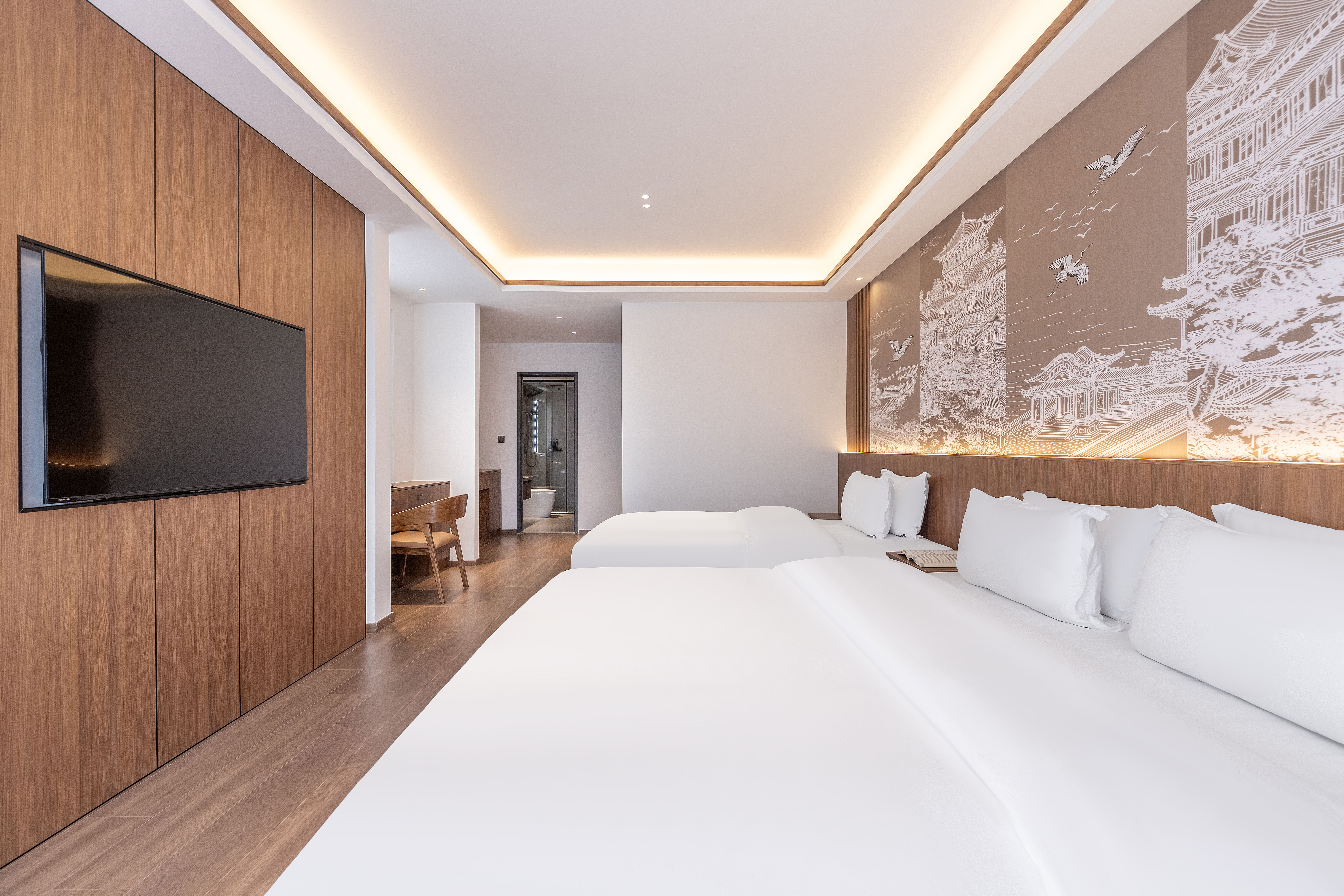 Majestic Mountain And River View Family Twin Room (Smart Voice Control + Smart Toilet + Bathroom Wet-Dry Separation + Floor-to-Ceiling Window)