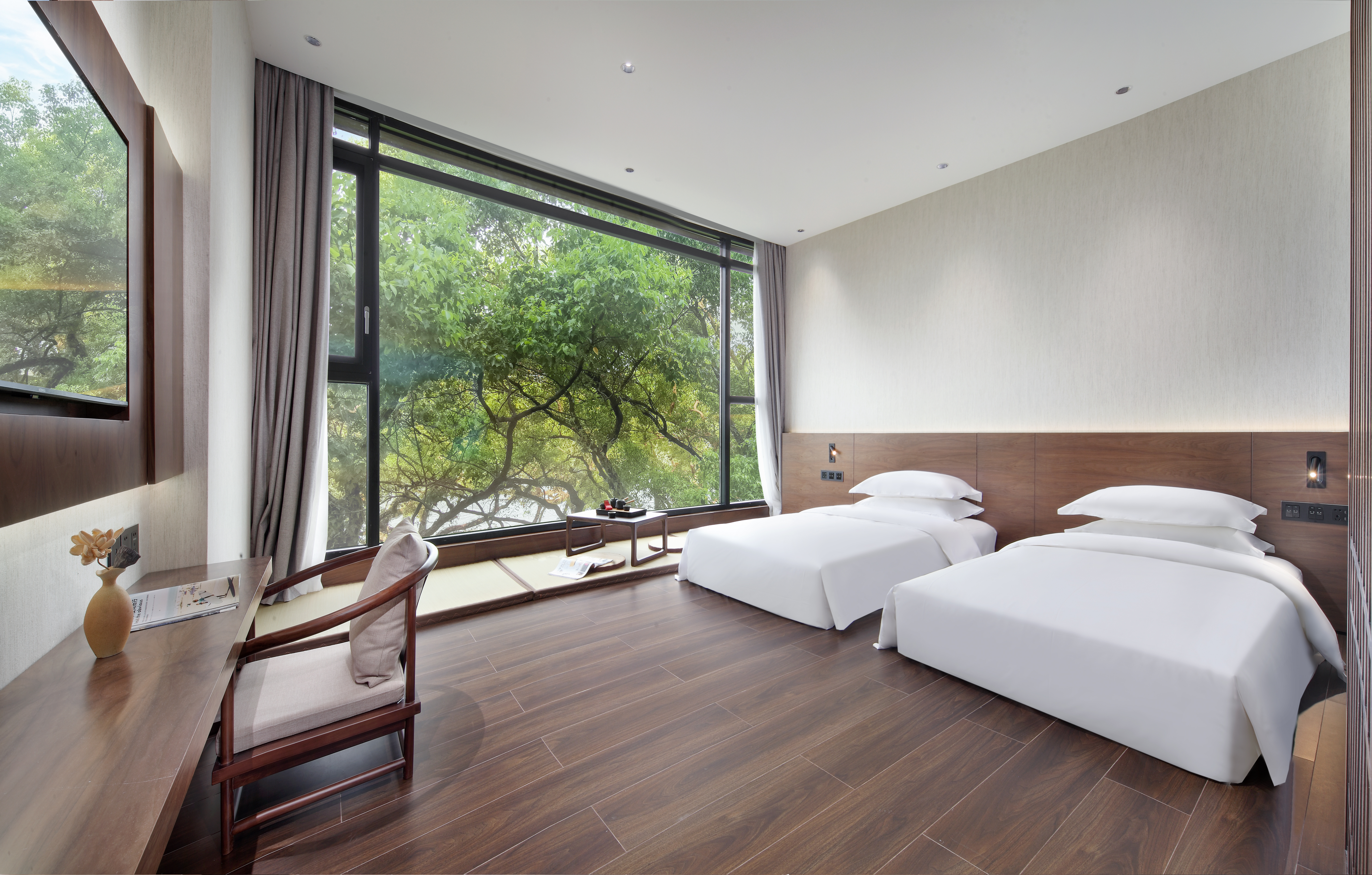 滨江逸境双床房+榻榻米+窗外绿林景观