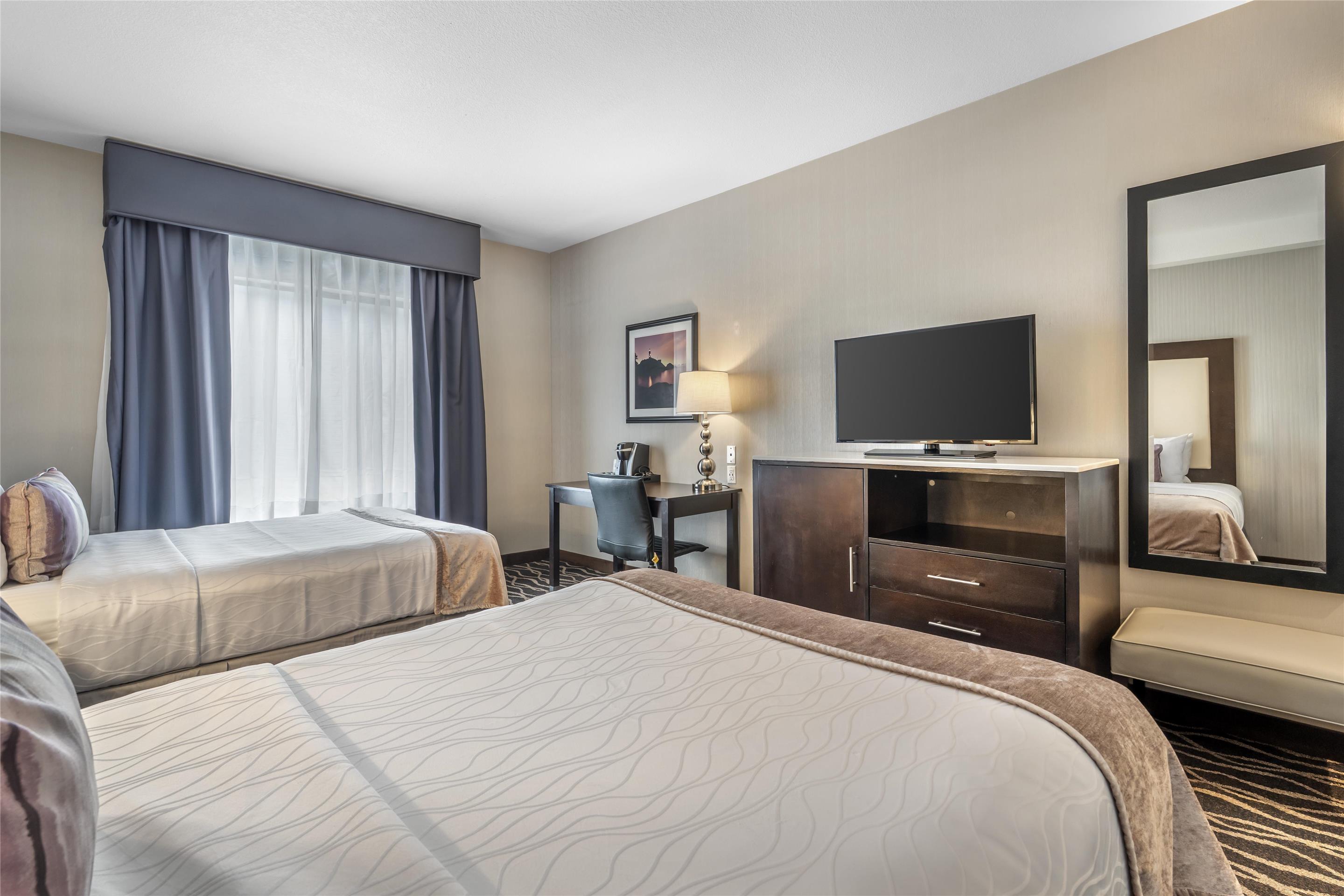 2张双人床，无烟房，高速互联网接入，咖啡机，吹风机，熨斗和熨衣板