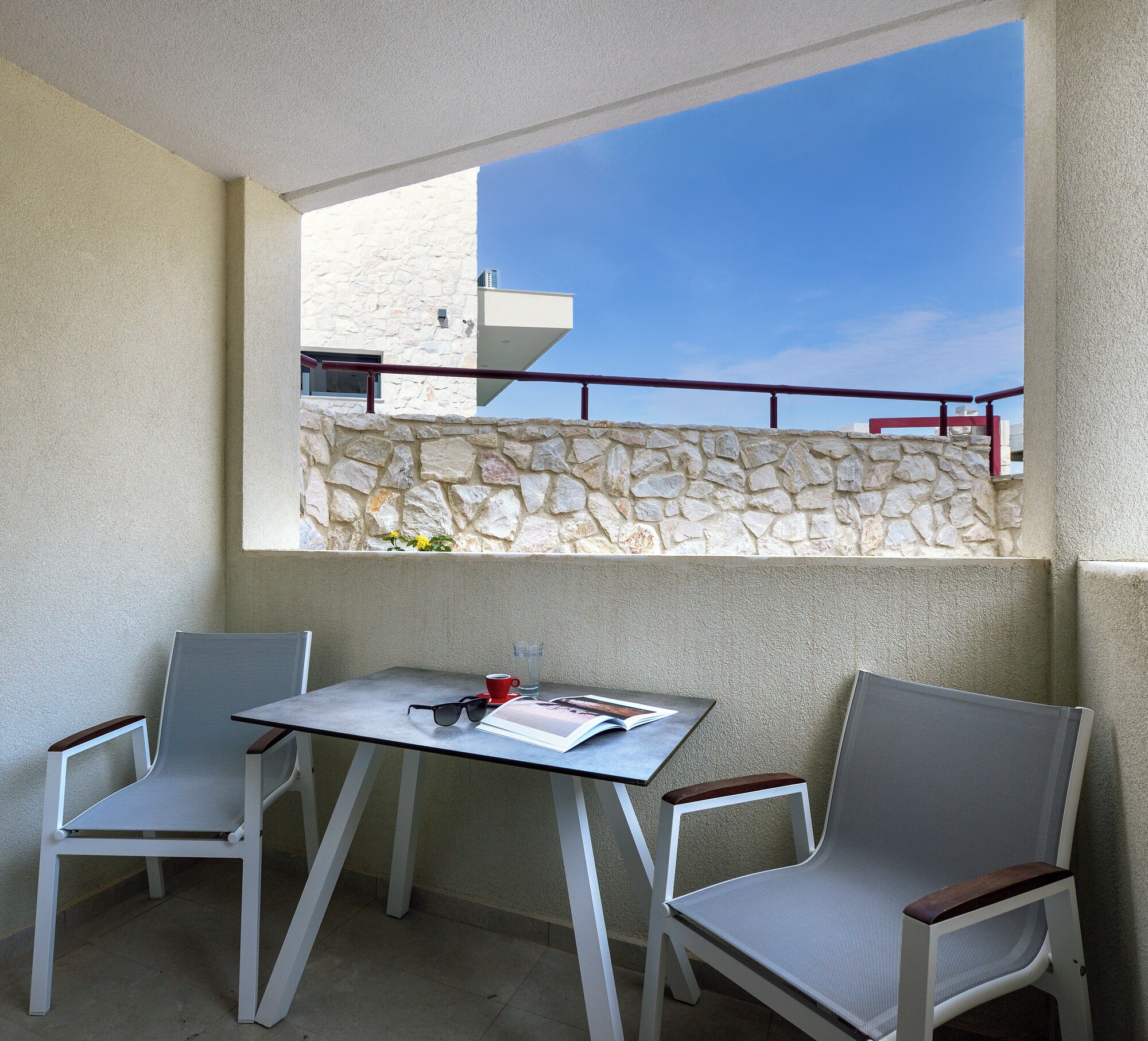 经济双人房，阳台，庭院景观