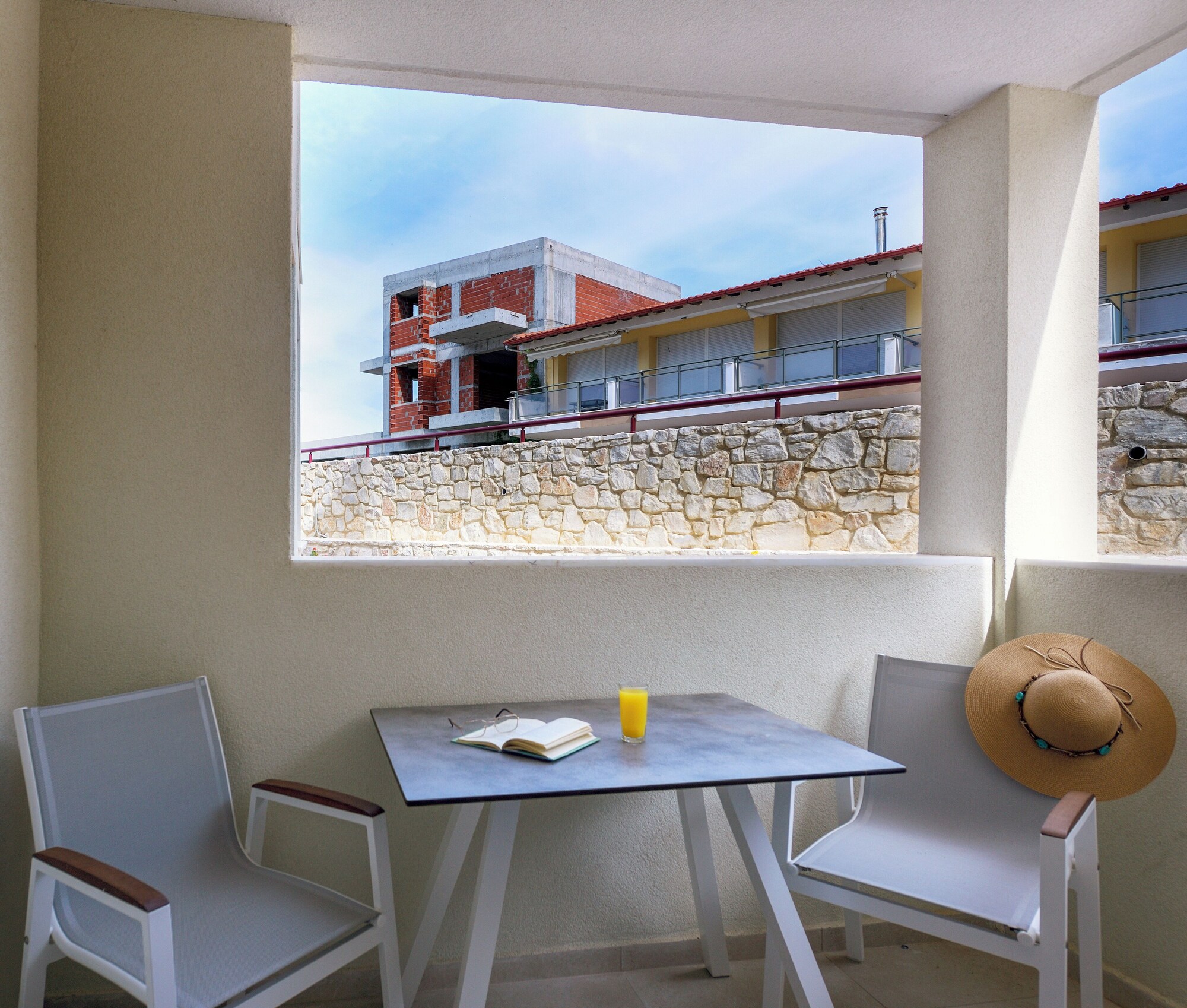 经济双人房，阳台，庭院景观