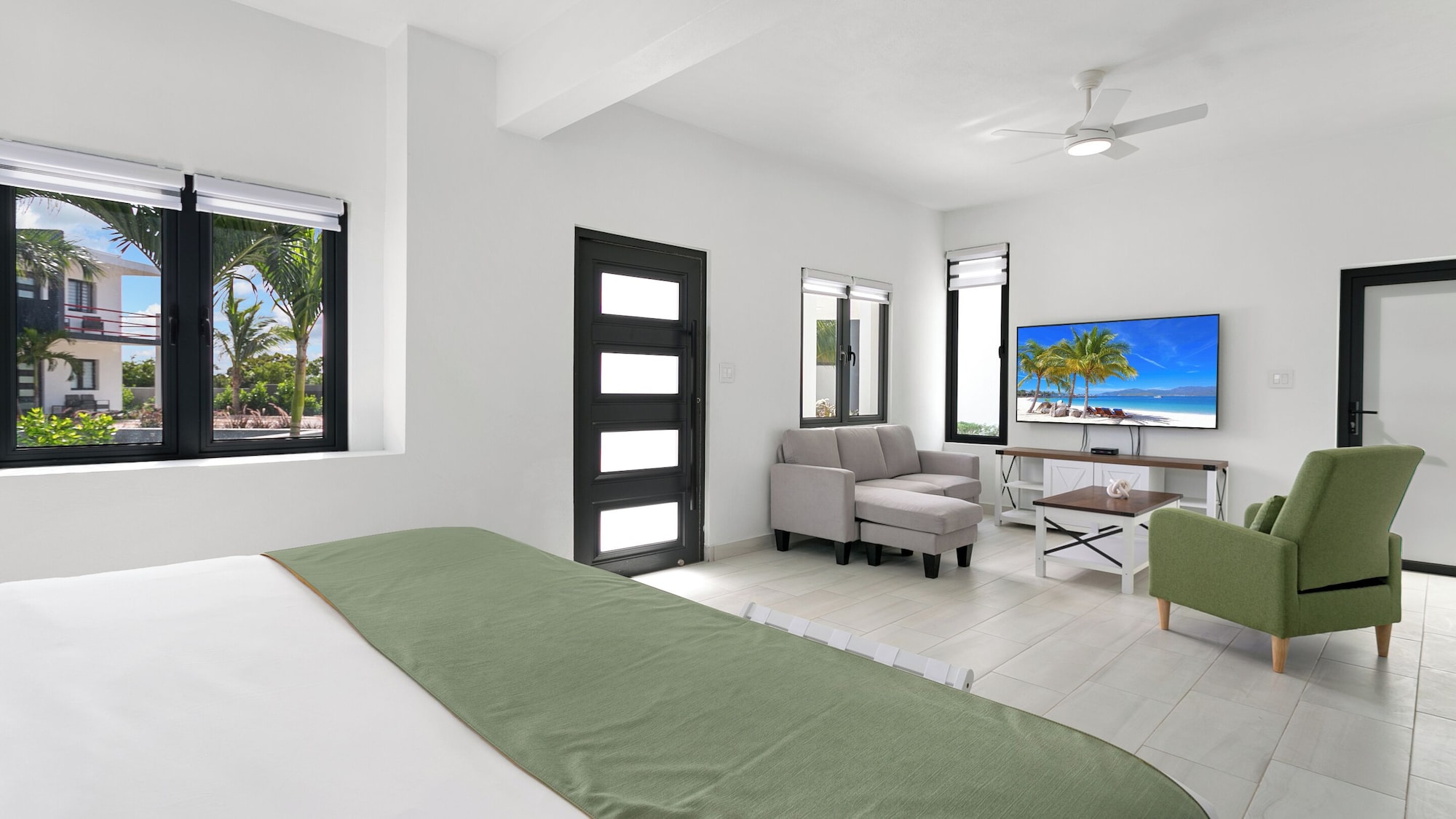 一室套房（庭院，部分海景）