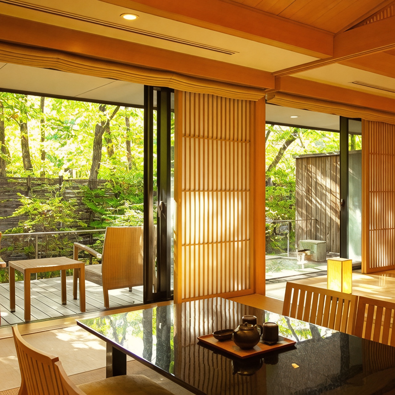 豪华和洋式房间，双床，园景，无烟（园景水疗套房双床）