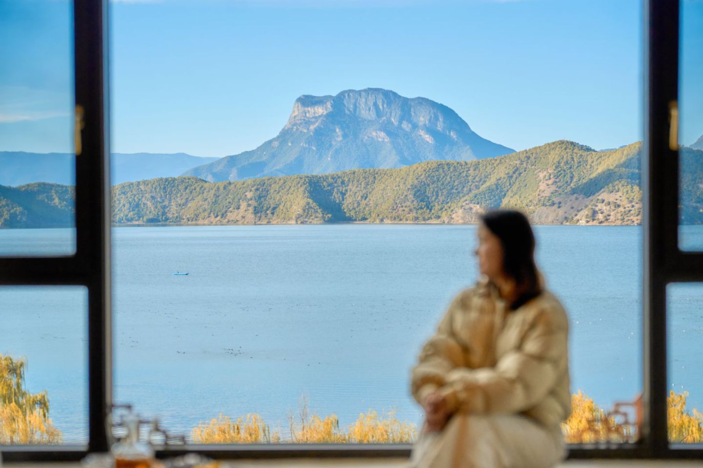 无敌湖景榻榻米双床房-地暖-洗衣机-晨雾美景-日落晚霞