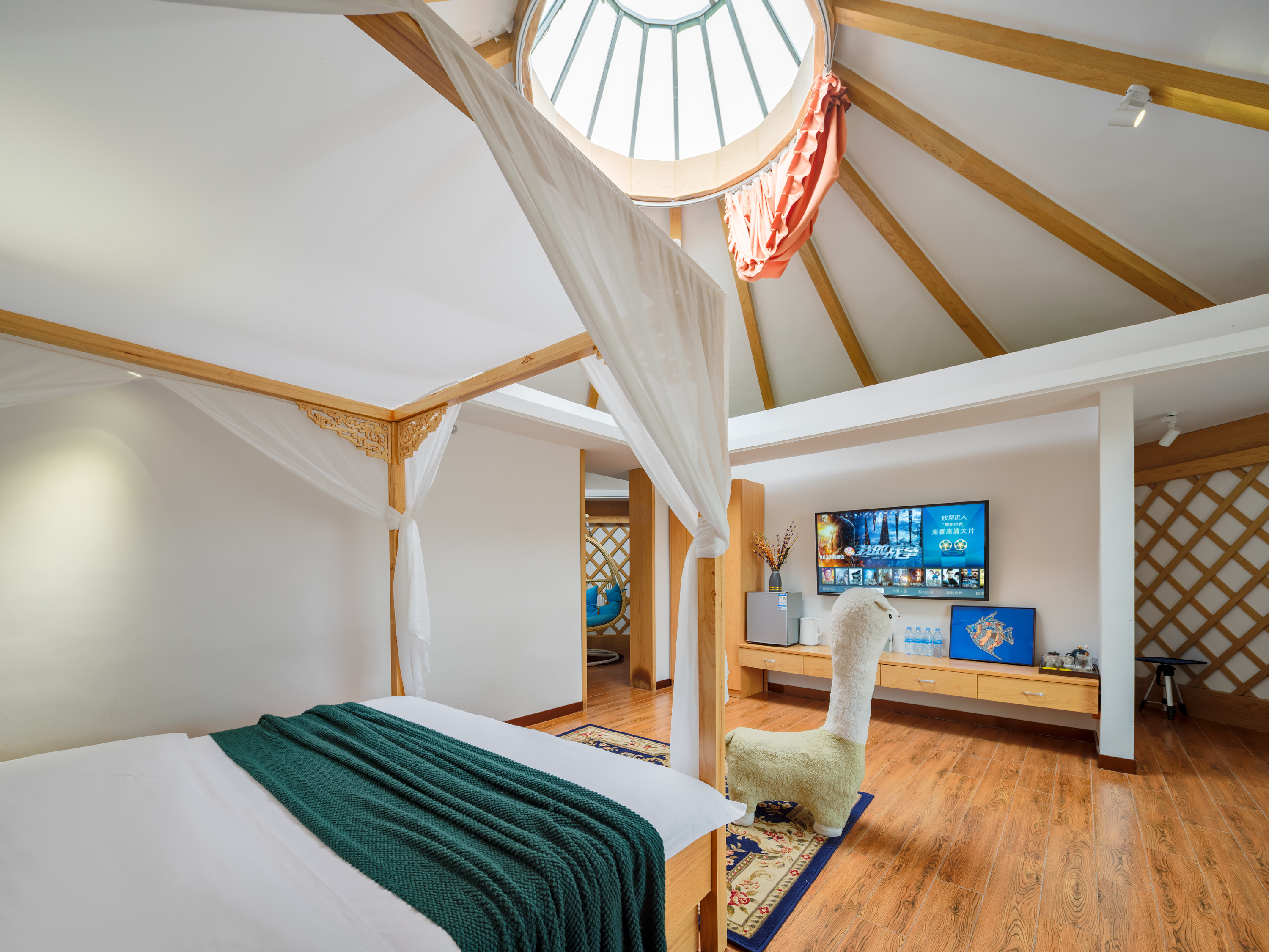 H2-01丨现代蒙元素亲子套房（空调-地暖）丨温馨私享豪华星空顶特色蒙古包丨