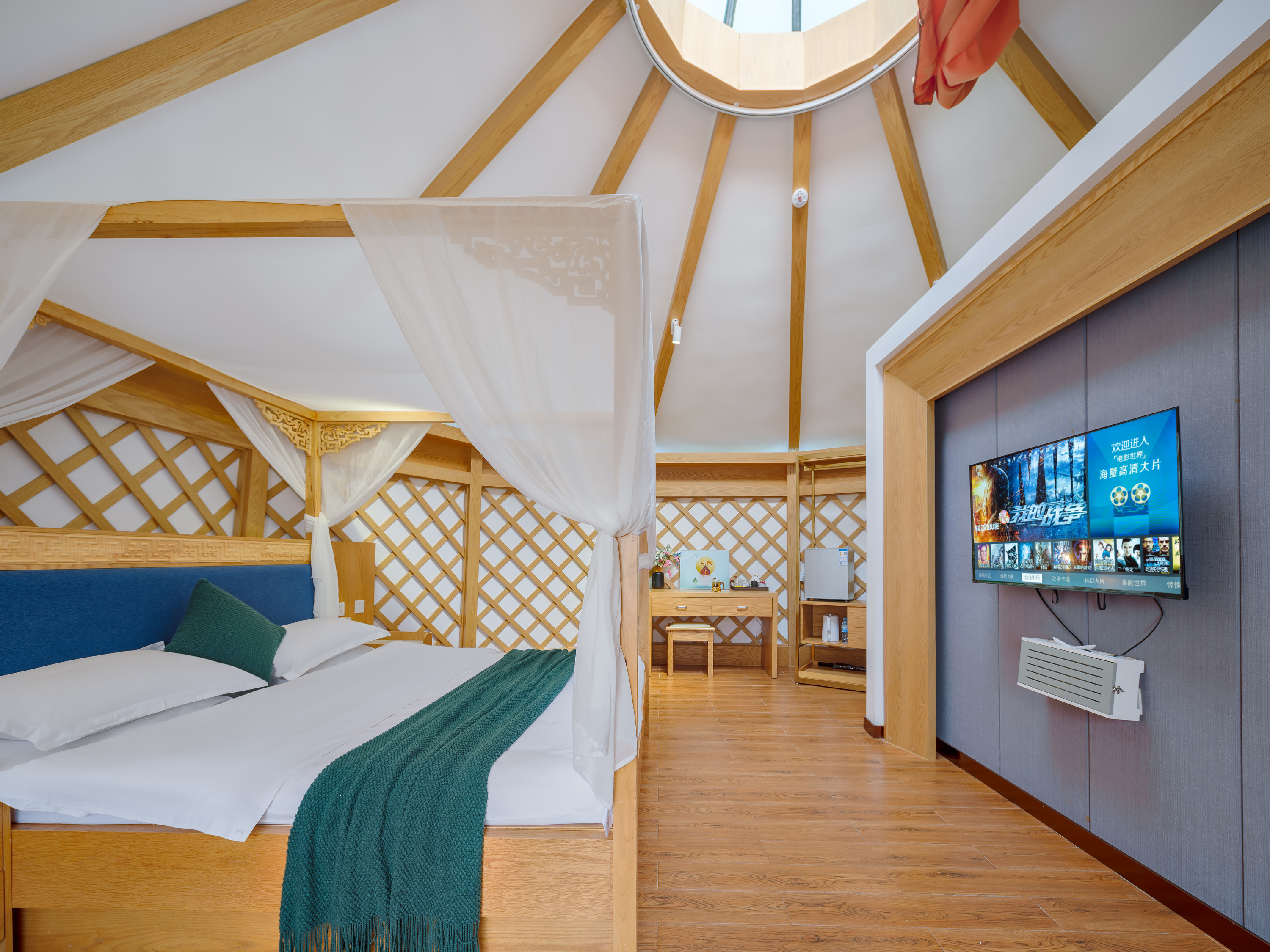 1-08 丨现代蒙元素大床房（空调-地暖）丨温馨私享豪华星空顶特色蒙古包丨