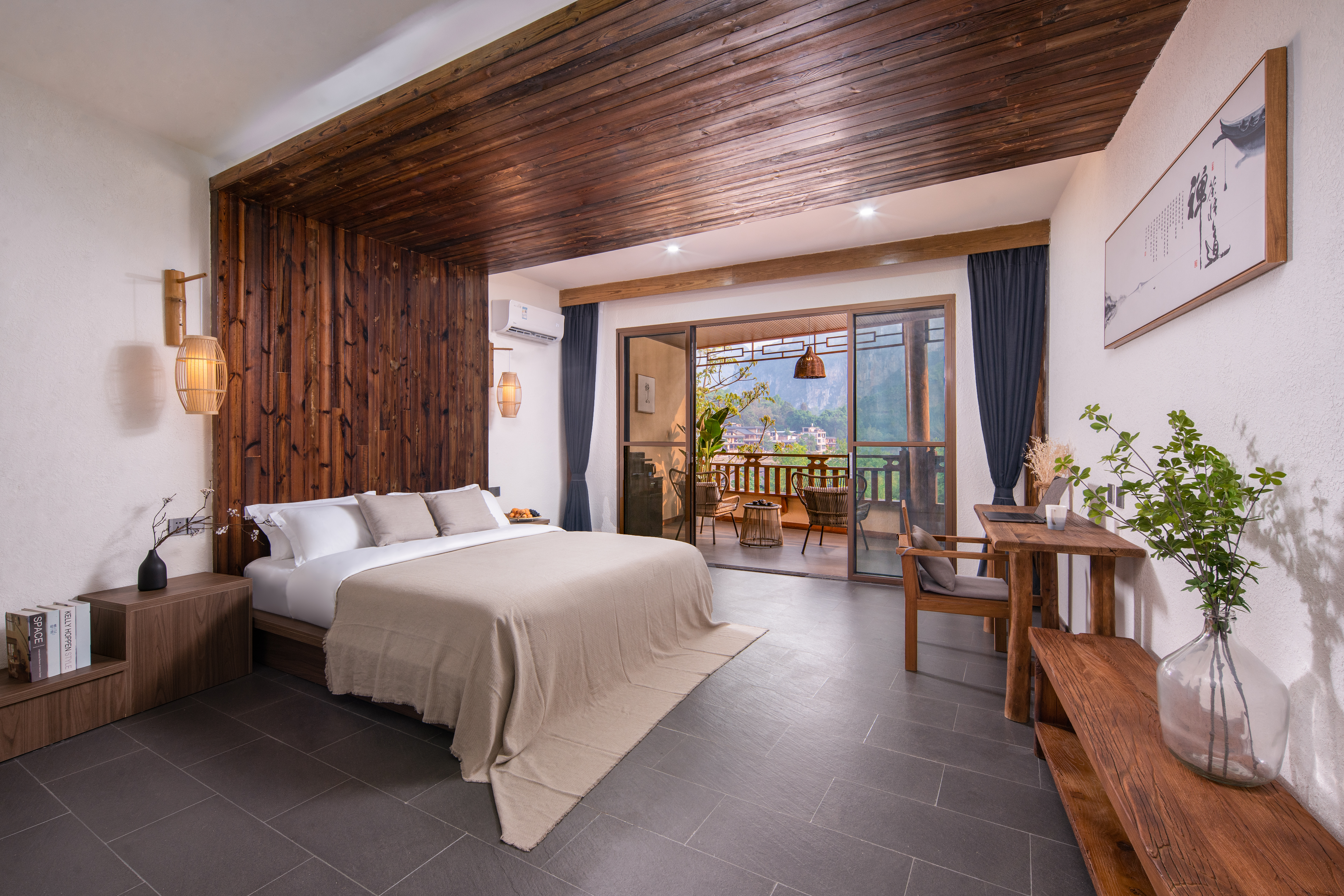 三秋小楼_阳台景观大床房+马桶+看坝美全景