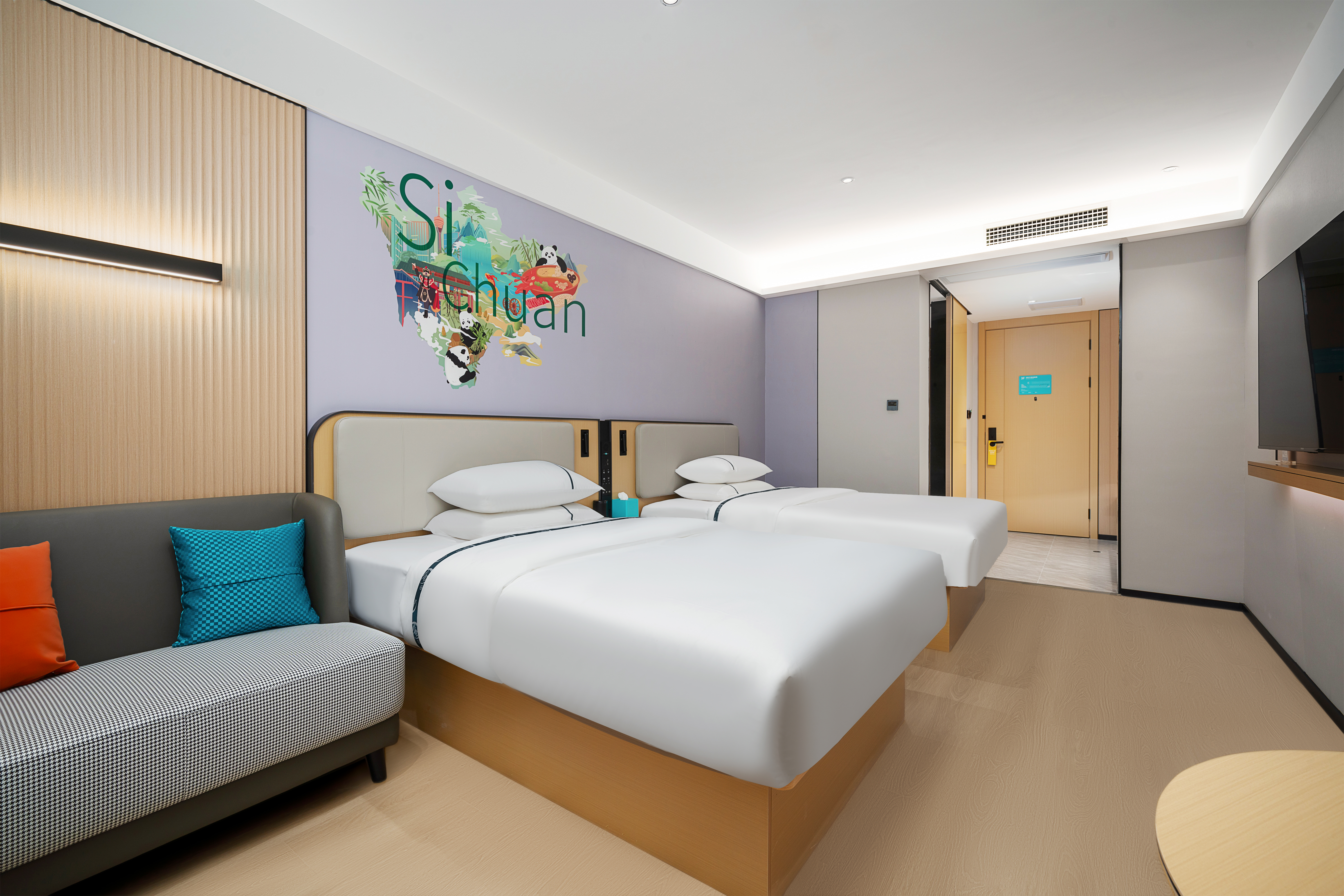 城景双床房-高空城景+办公桌椅+落地窗全景采光