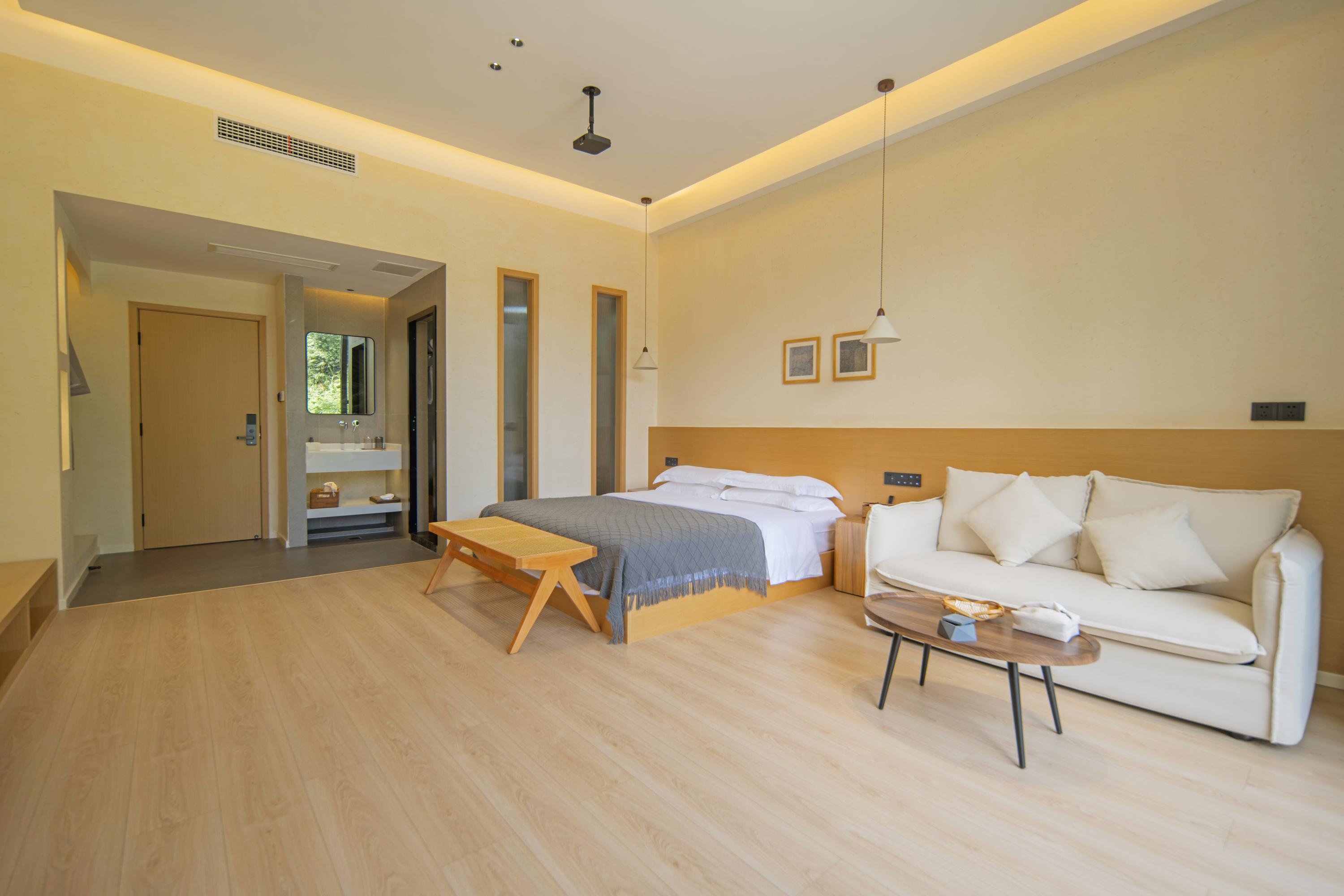 Bifengxia Lanshan Designer Homestay Muyang Light Luxury Cinema Double Bed Room