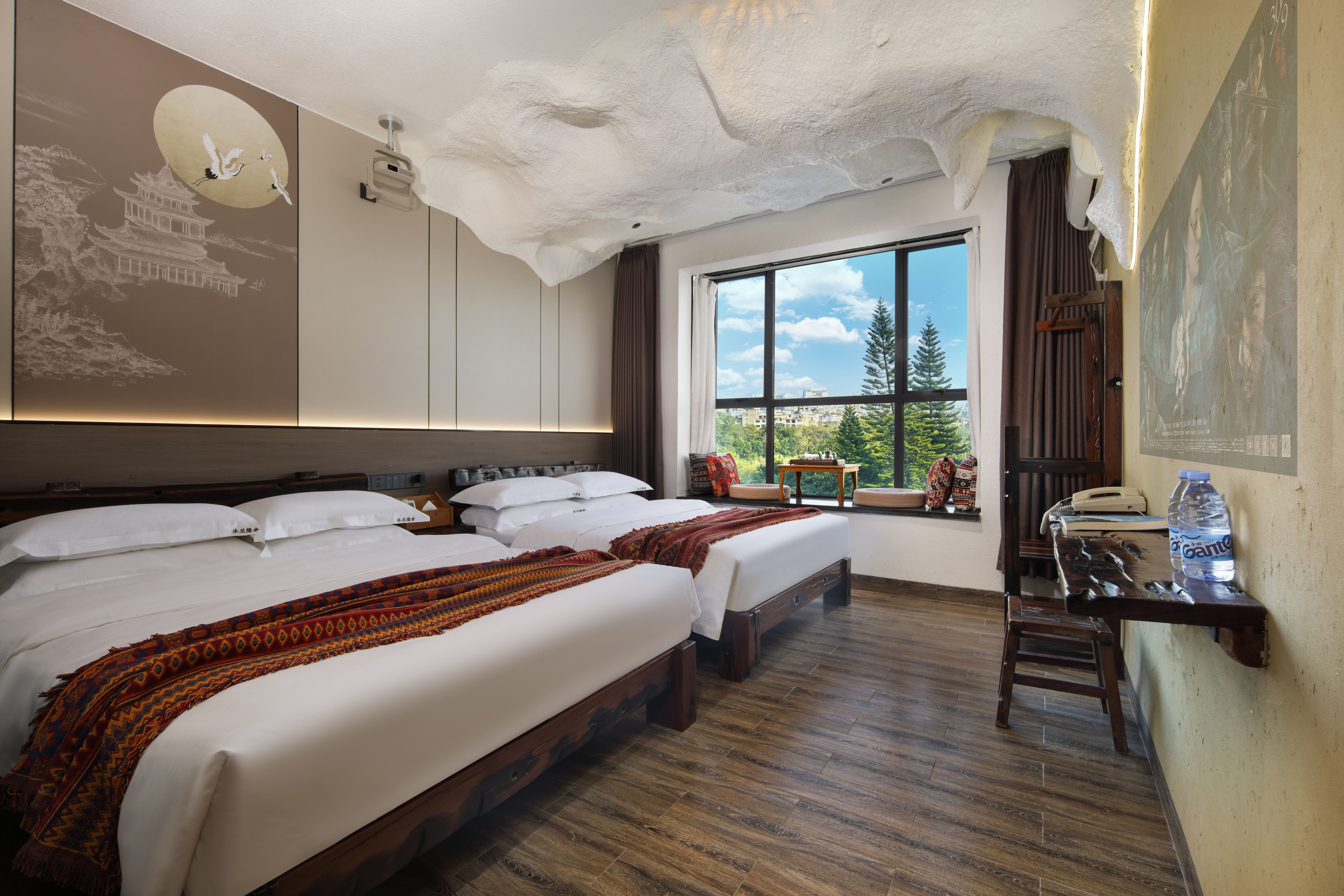 民俗之韵||安享美梦双床房+如诗如画+大飘窗迷你茶台