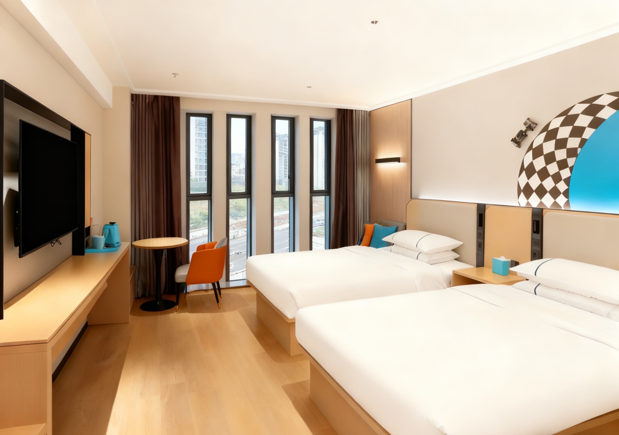 城景高级双床房-手机投屏+护脊床垫+休闲座椅