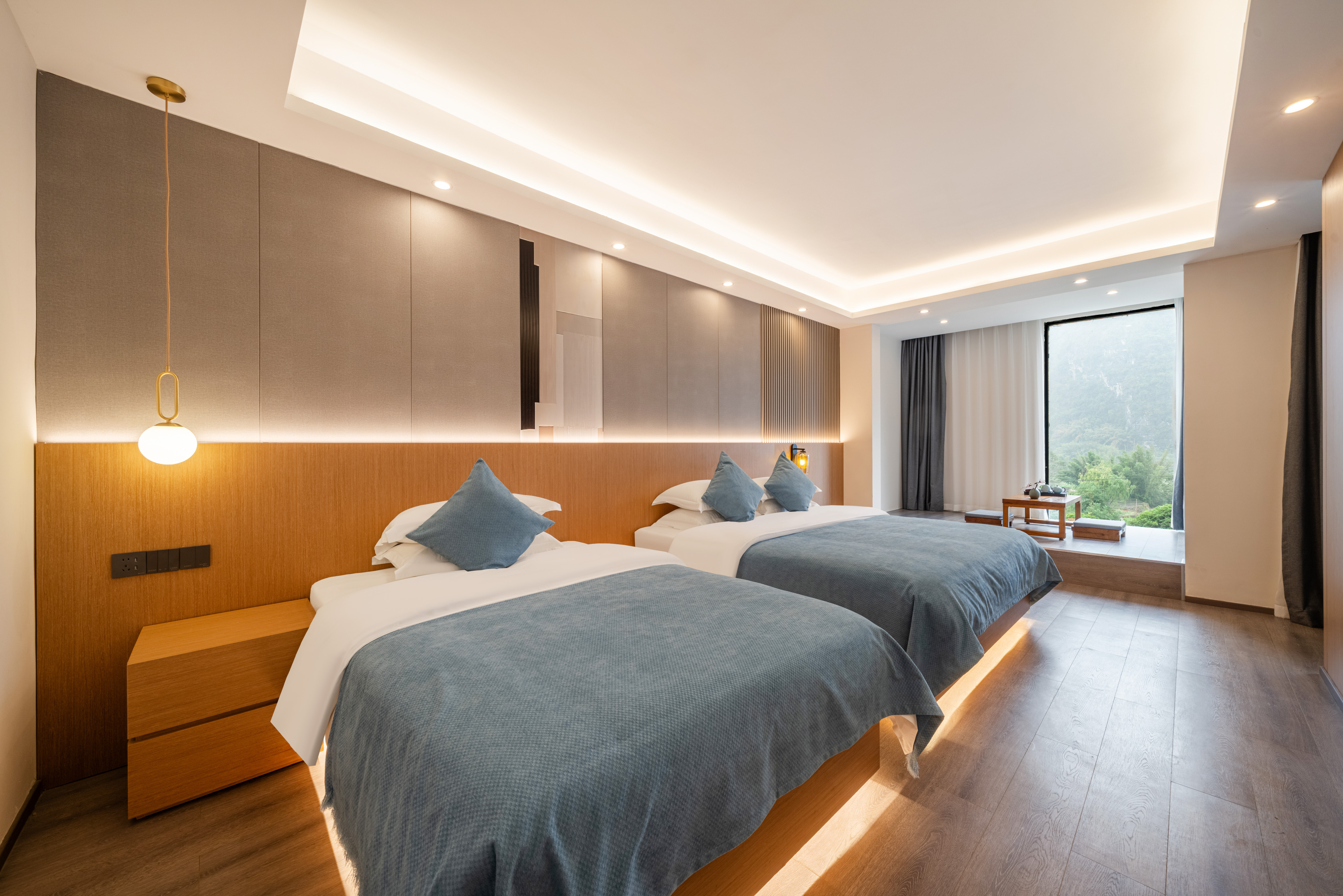 山水阳枱子母双床房『山河阳台+观景会客区+观景浴缸』