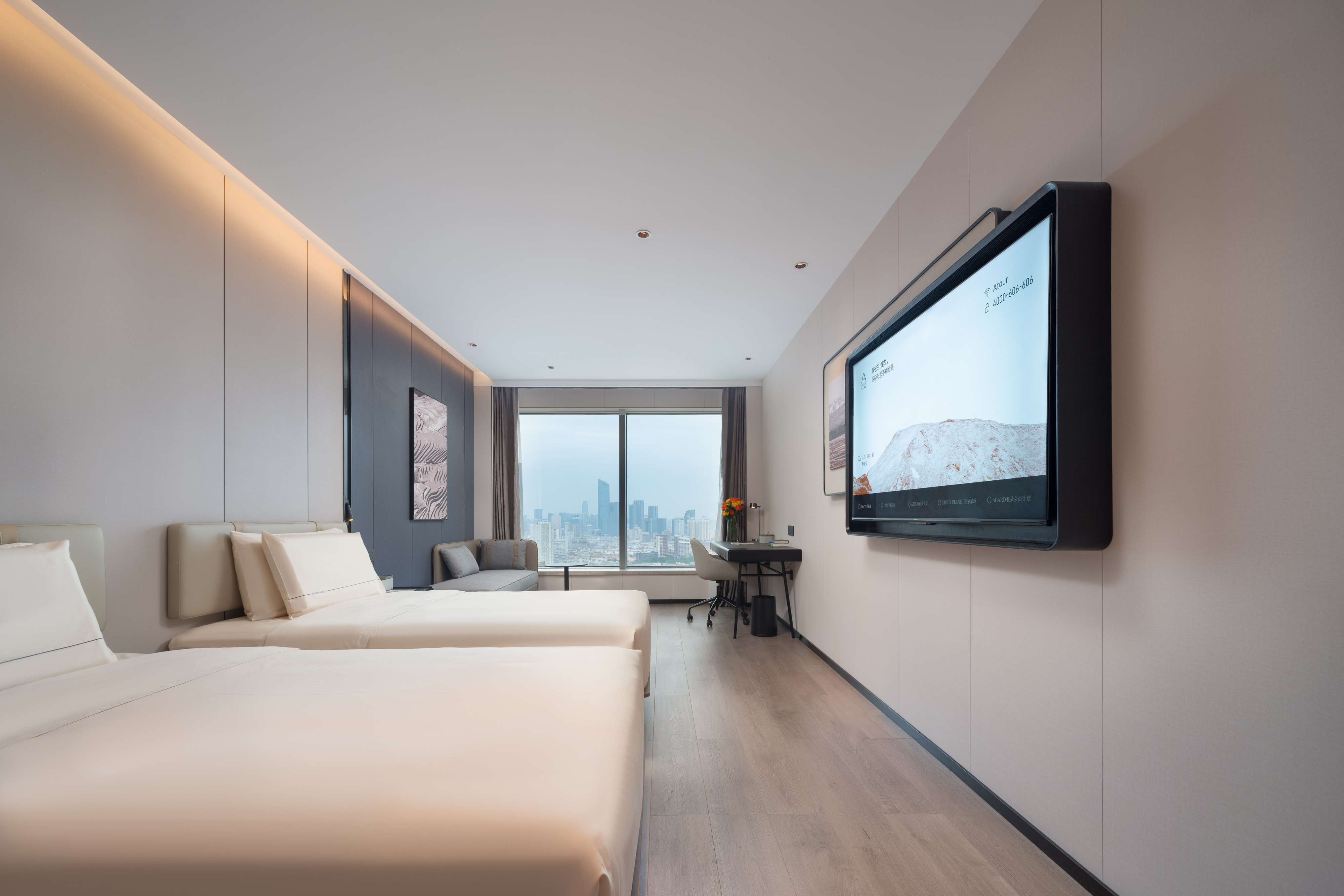 Exclusive City-View Twin Room With Enhanced Sleep System, Xiaodu Smart Control, Smart Toilet&Mobile Screen Casting