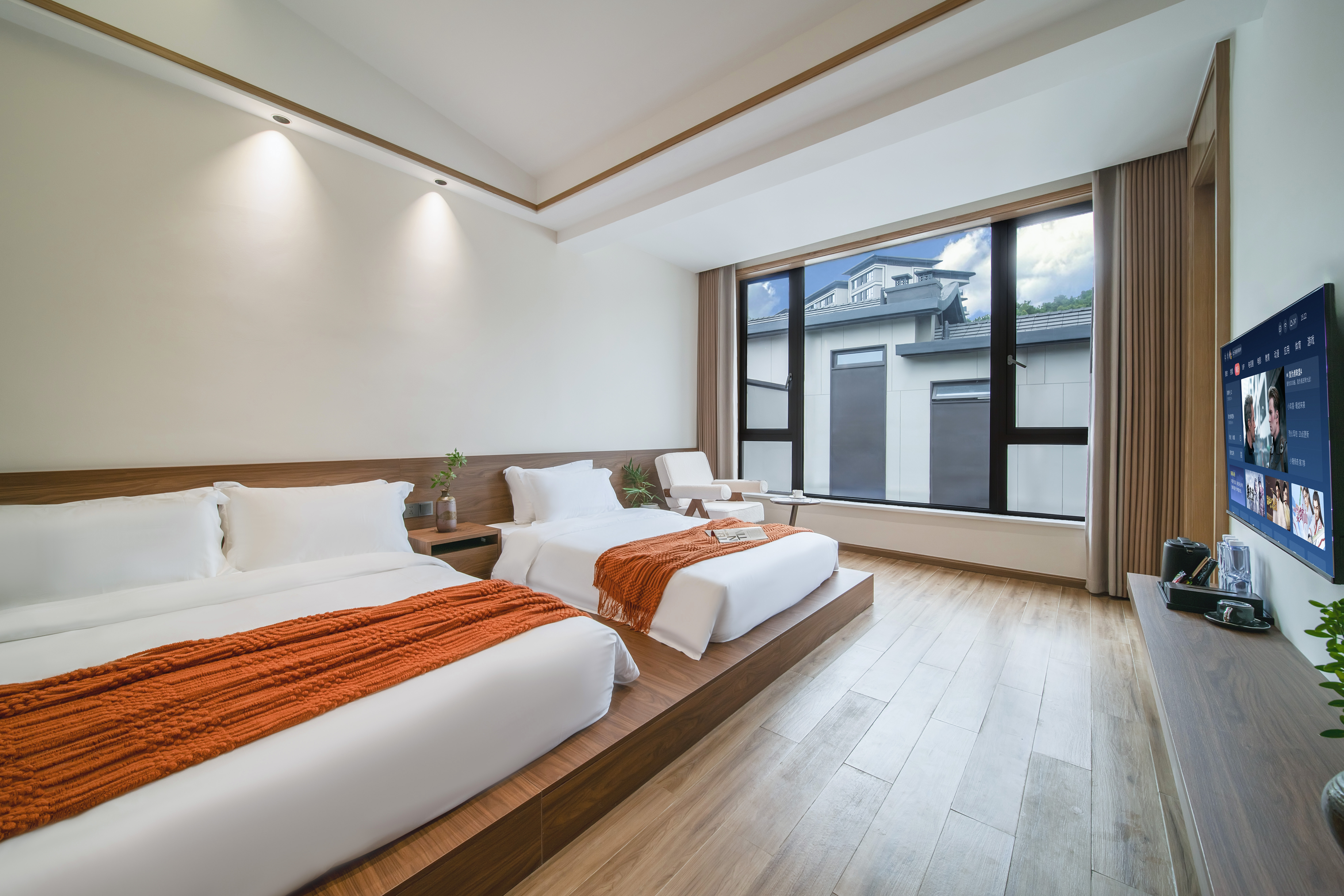 坐忘丨露台景觀私湯日式雙床房（超大露台+私湯温泉+原木桌椅+高清電視+全屋地暖）