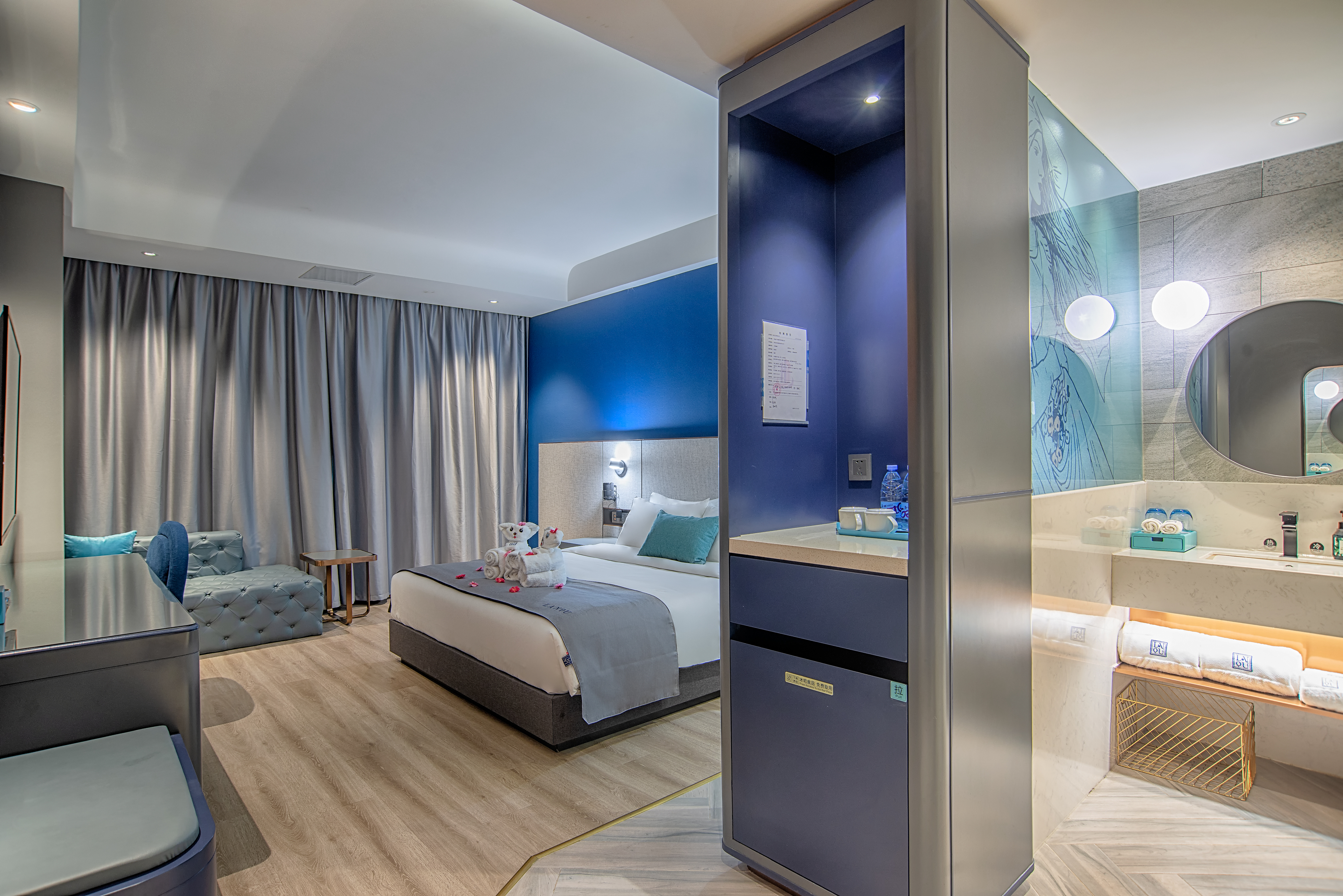 兰沁豪华大床房-全屋智能语音控制+金可儿床垫+小冰箱