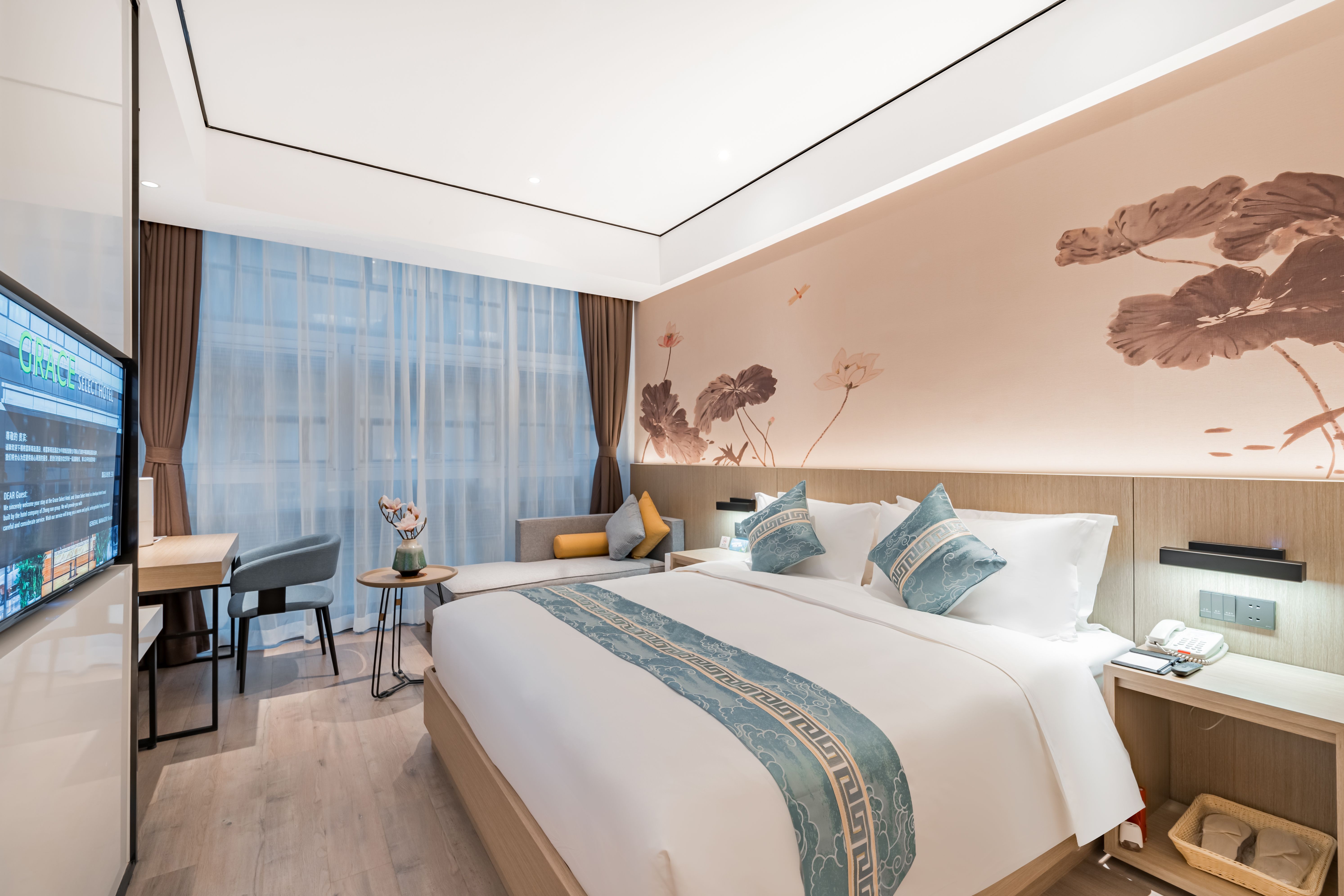 格雷斯精选大床房（空气净化器+迷你冰箱+180°落地窗）