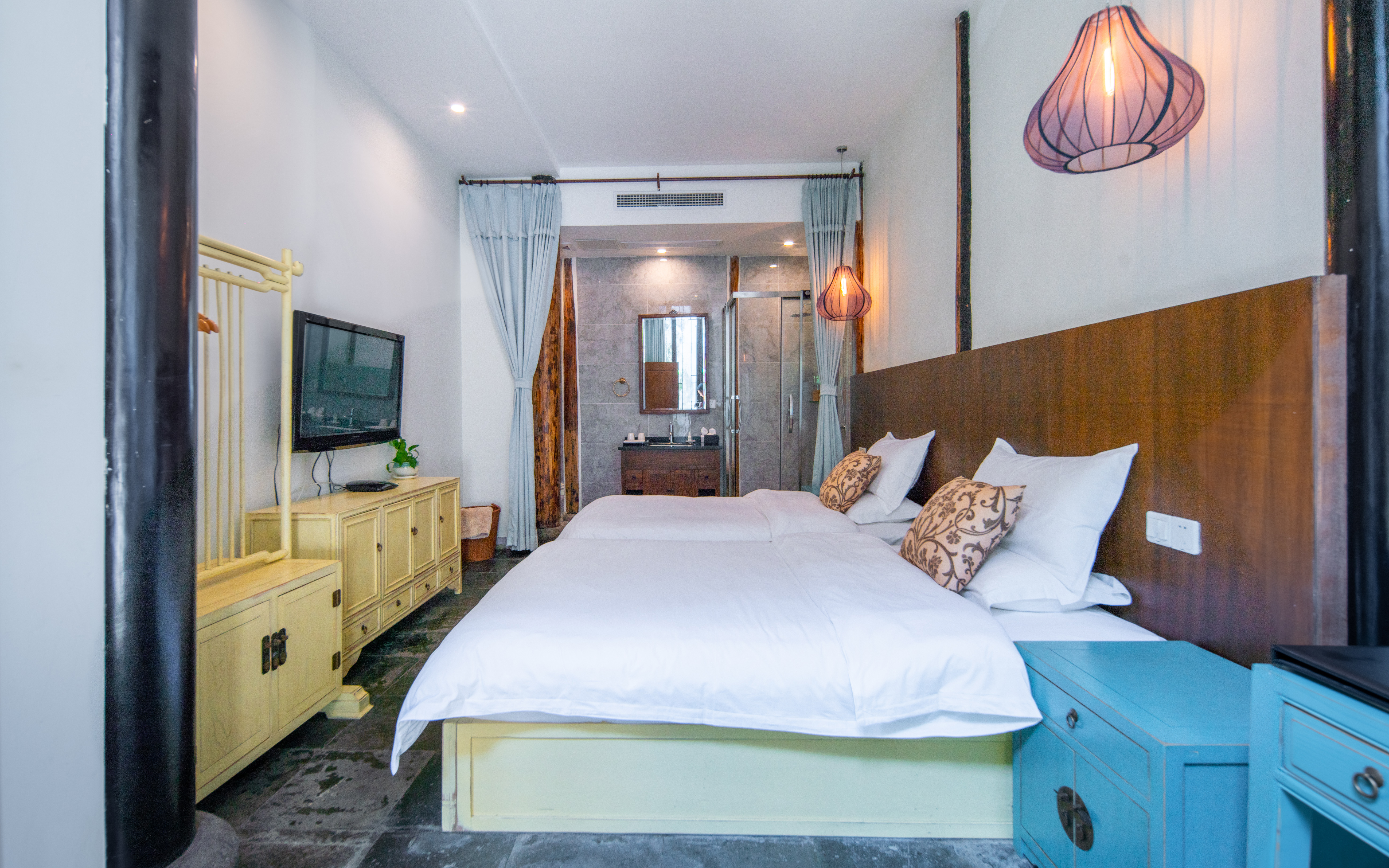 园景·双床房（新中式家俱+民国风会客厅）