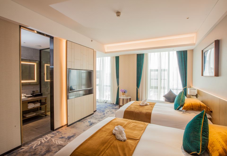 豪华双床房（应天门城景+80支贡缎床品+金可儿床垫）