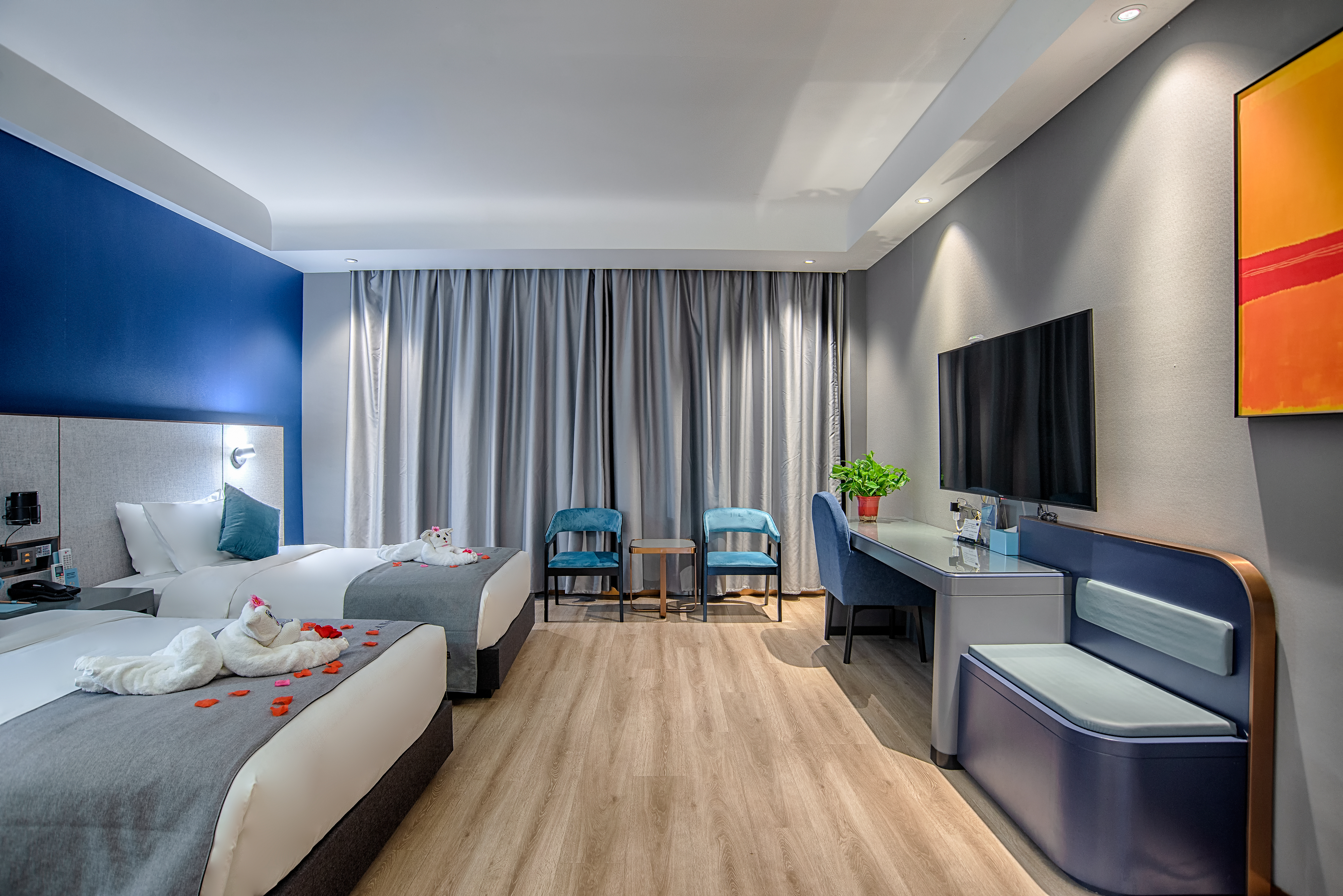 兰沁豪华双床房-全屋智能语音控制+金可儿床垫+小冰箱