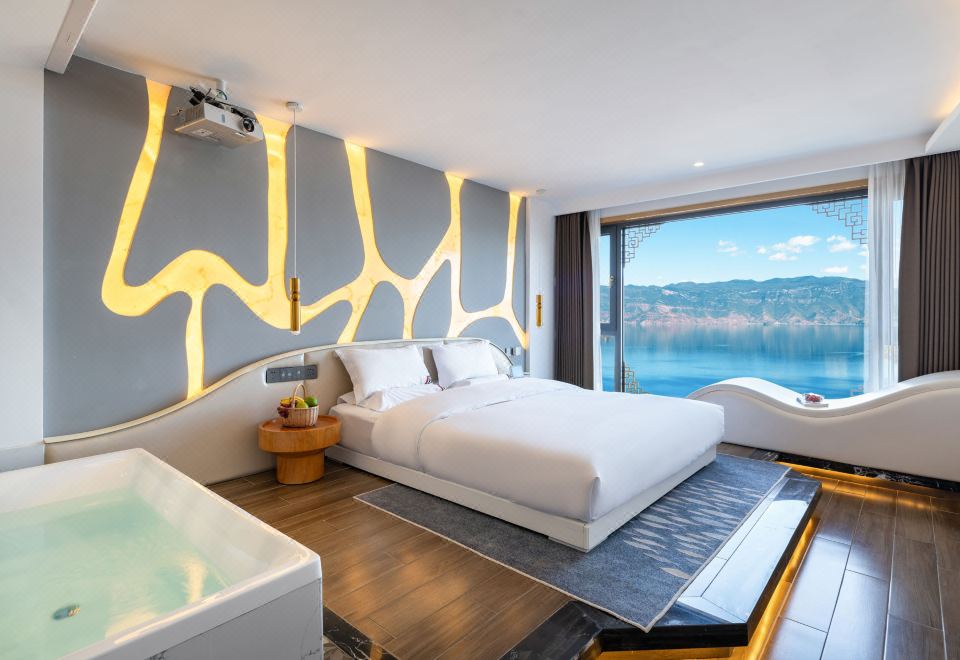 Yueying-Smart 180 ° Lake-View Tub Honeymoon Double Bed Room