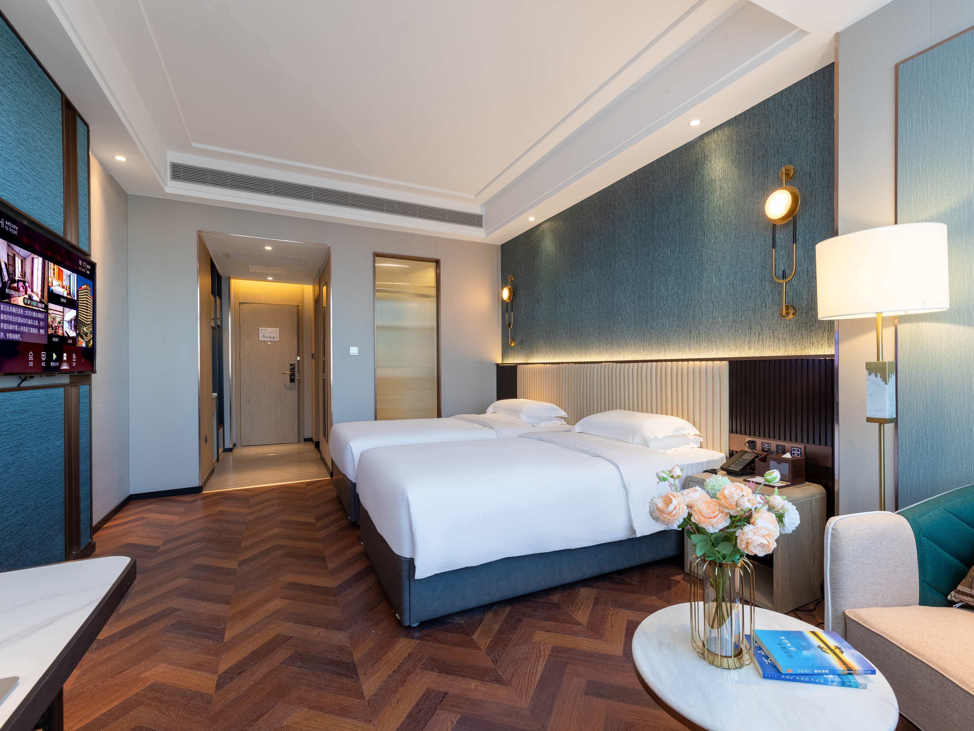 精致双床房（智能马桶-小冰箱-裸棉寝具-城市景观）