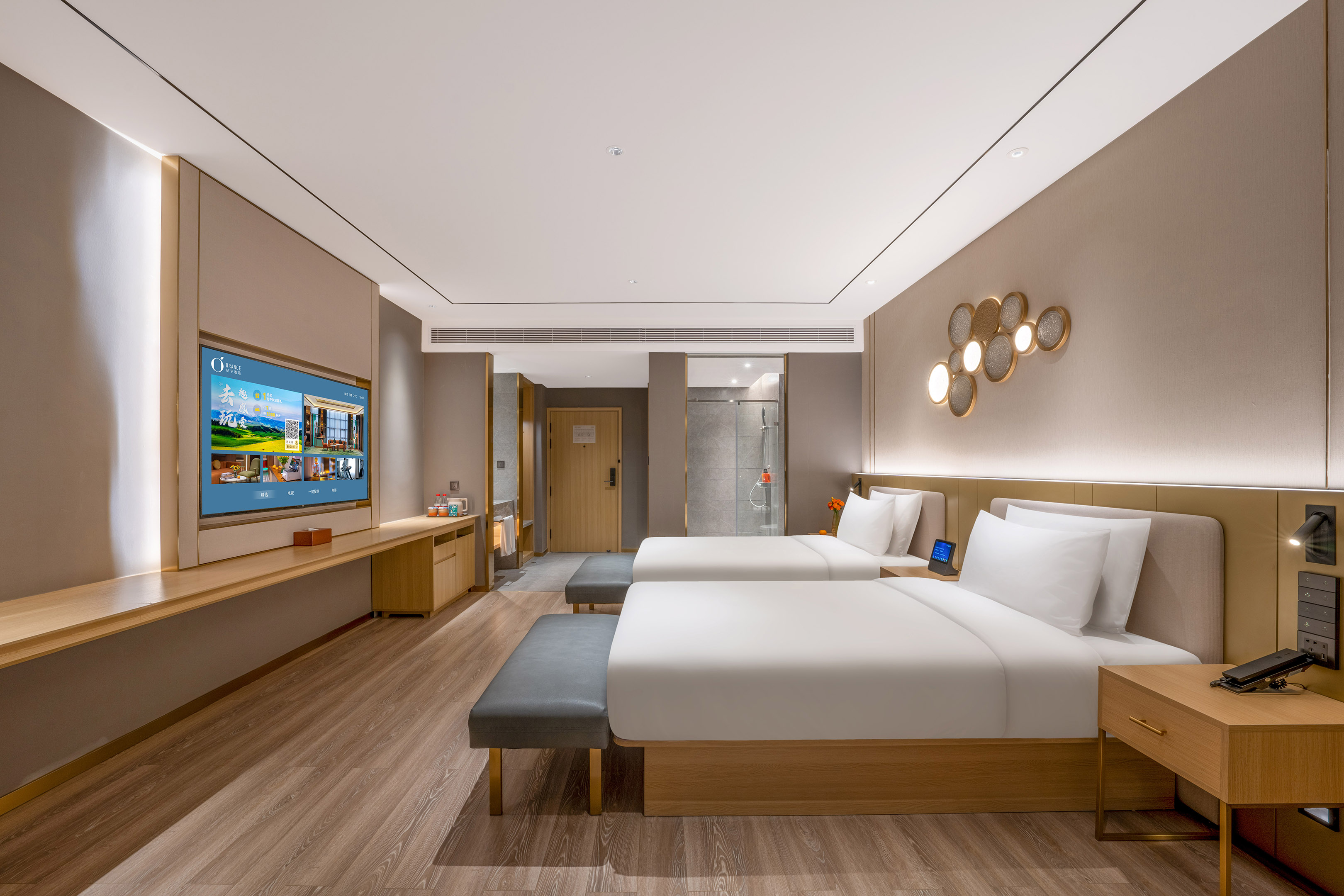 月若流金豪华双床房（全屋地暖+智能客控+65寸电视投屏）