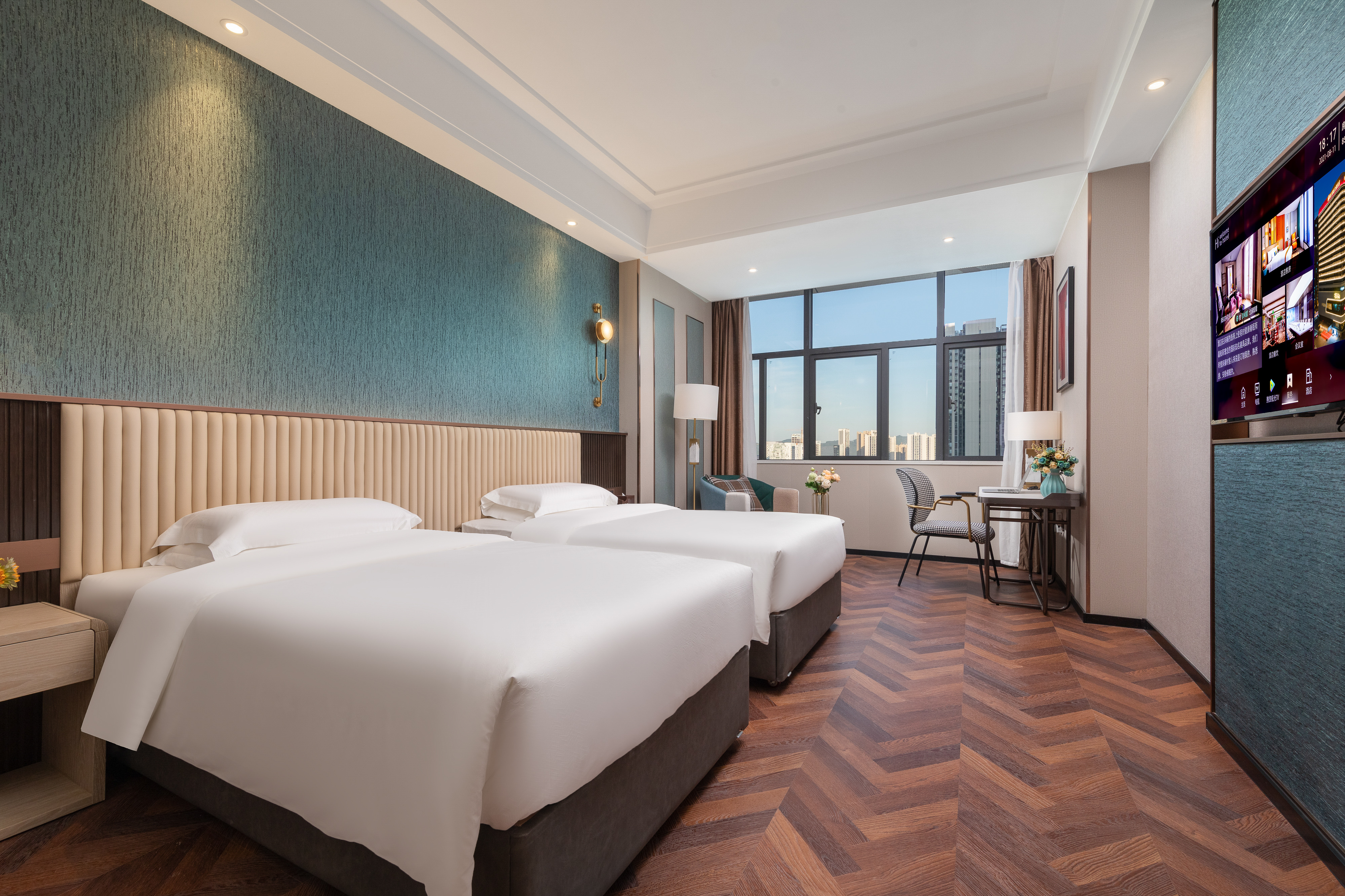 风雅双床房（智能马桶-小冰箱-裸棉寝具-城市景观）