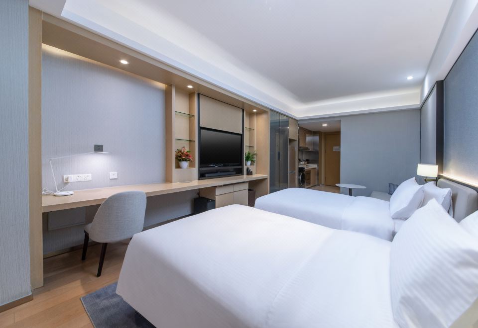 豪華單房公寓雙床（洗烘一體洗衣機+廚房+冰箱）