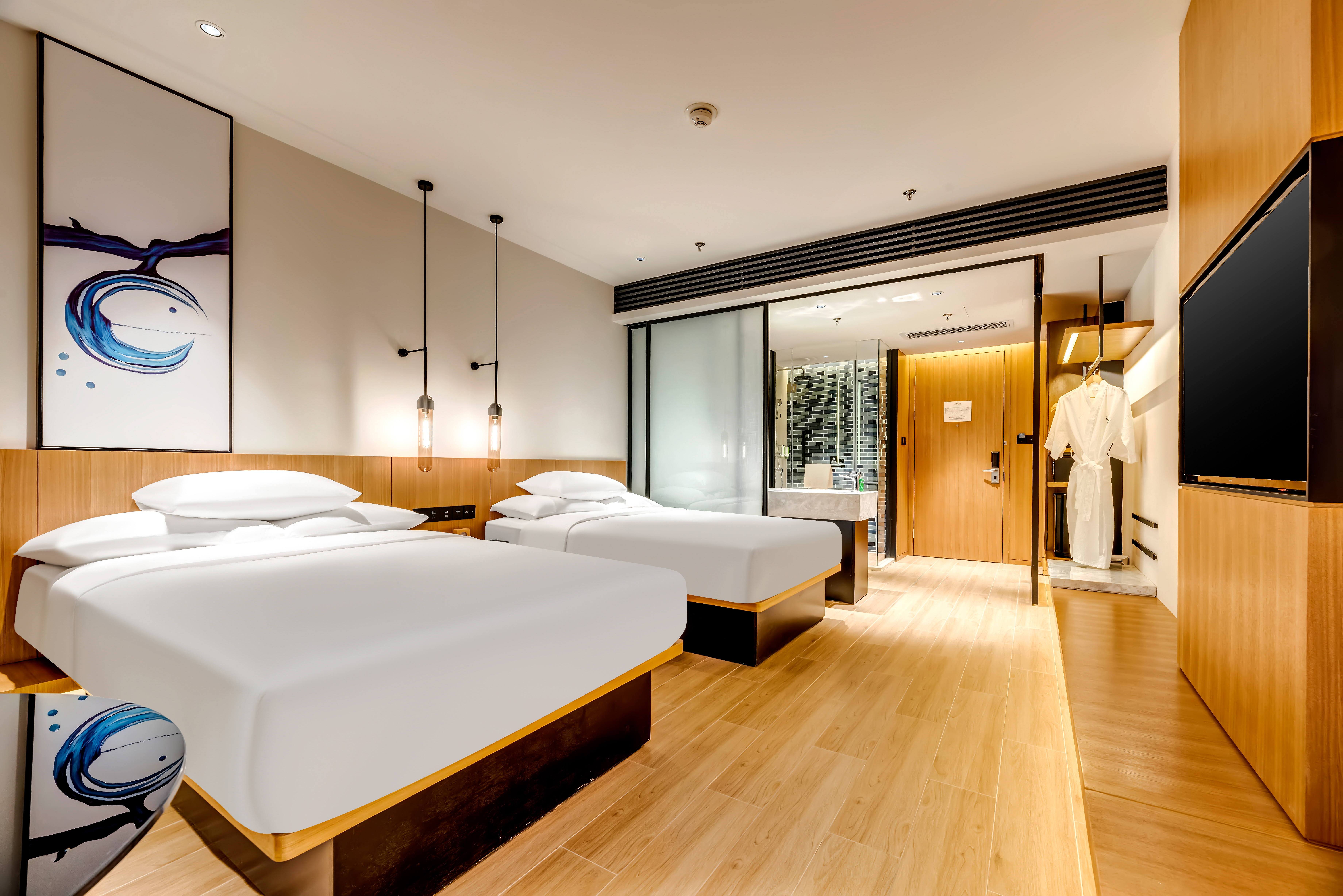 高级双床房（舒达Serta床垫、华夫格Waffle床品、华夫格Waffle浴袍、冰箱）