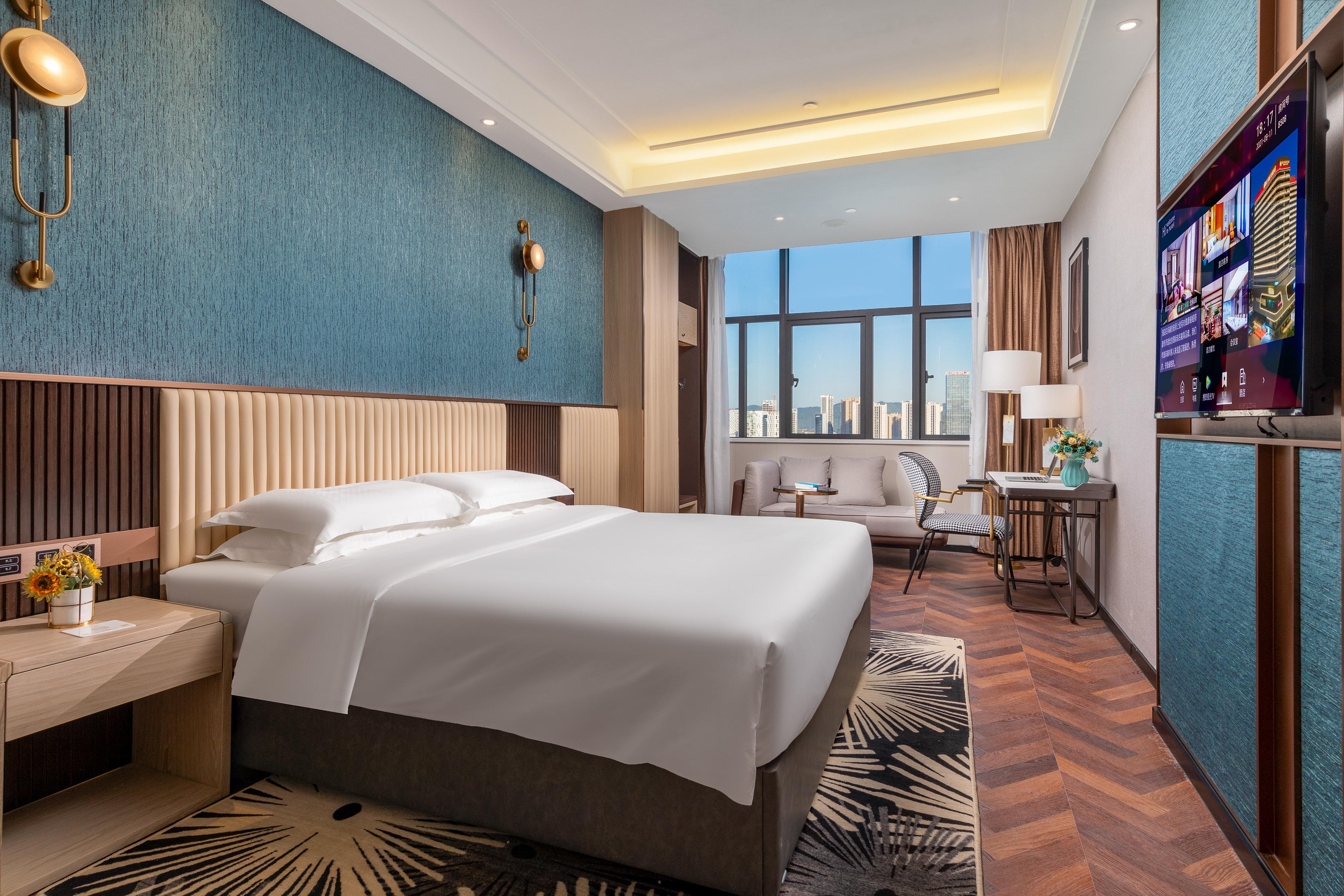 精致商务房（智能马桶-小冰箱-裸棉寝具-城市景观）