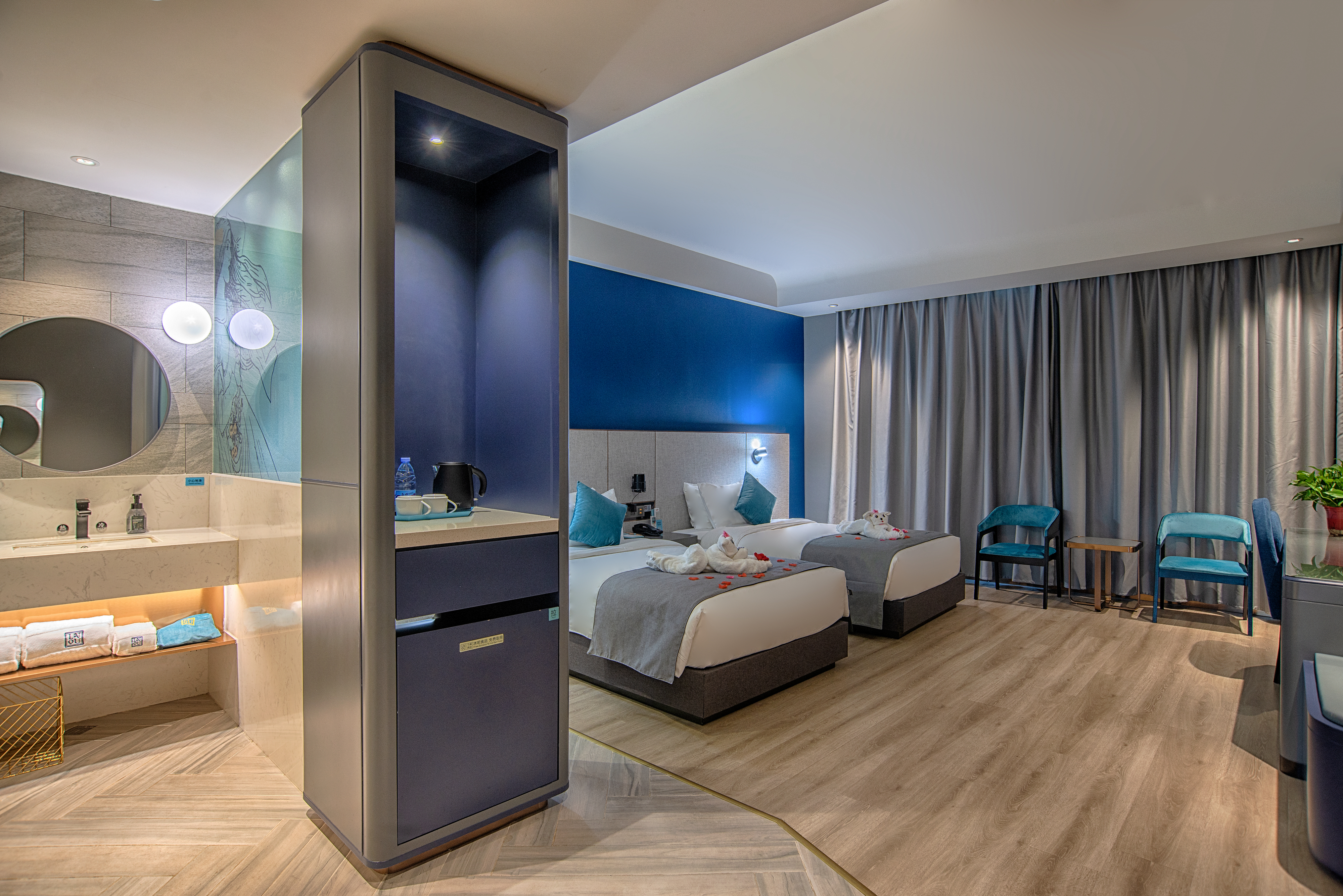 兰沁豪华双床房-全屋智能语音控制+金可儿床垫+小冰箱