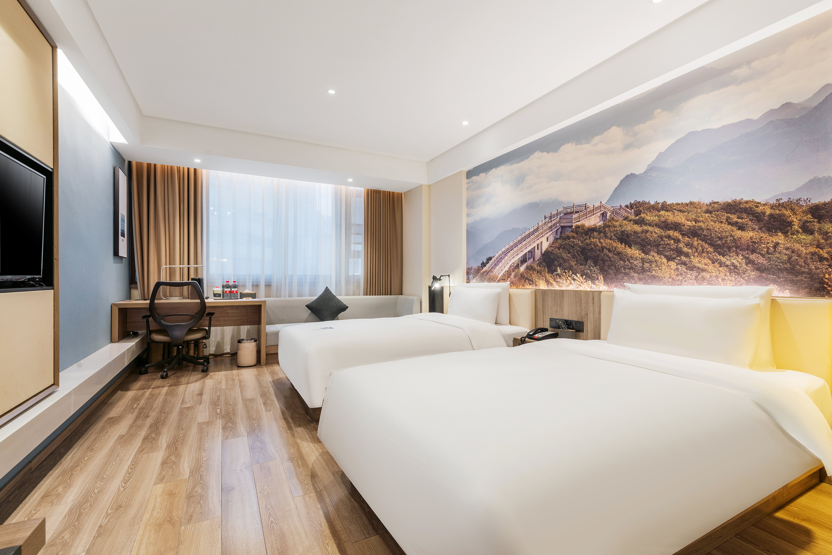 几木景观双床房（深睡PRO枕+LaiFen吹风+小冰箱+浴袍）