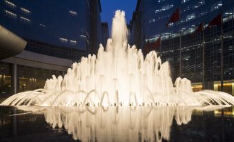 The world's largest water fountain show is located near the entrance to Hong Kong at Grand Hyatt Beijing