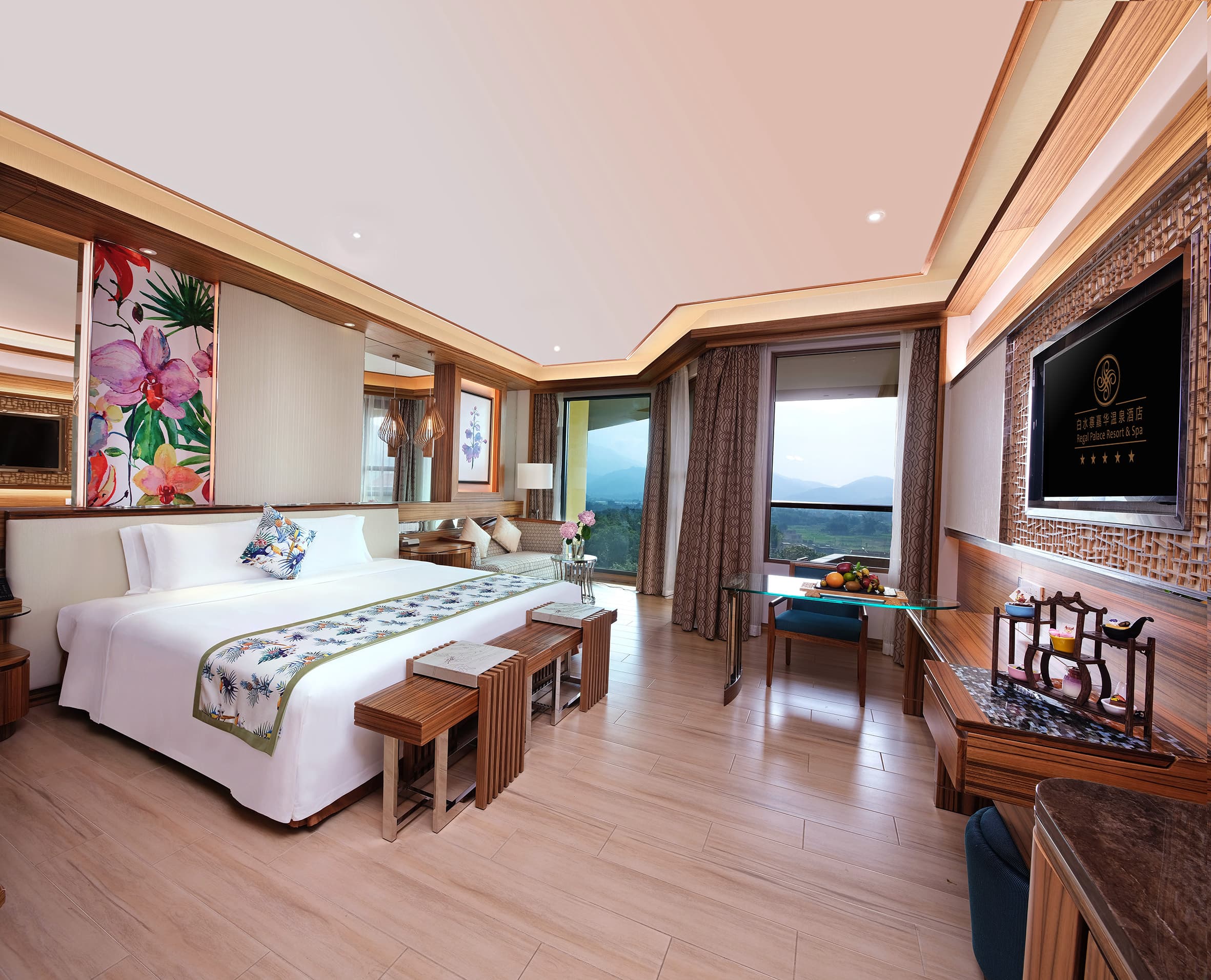 山景溫泉大床房-私家泡池-認證溫泉水入房-景觀陽臺-獨立浴缸