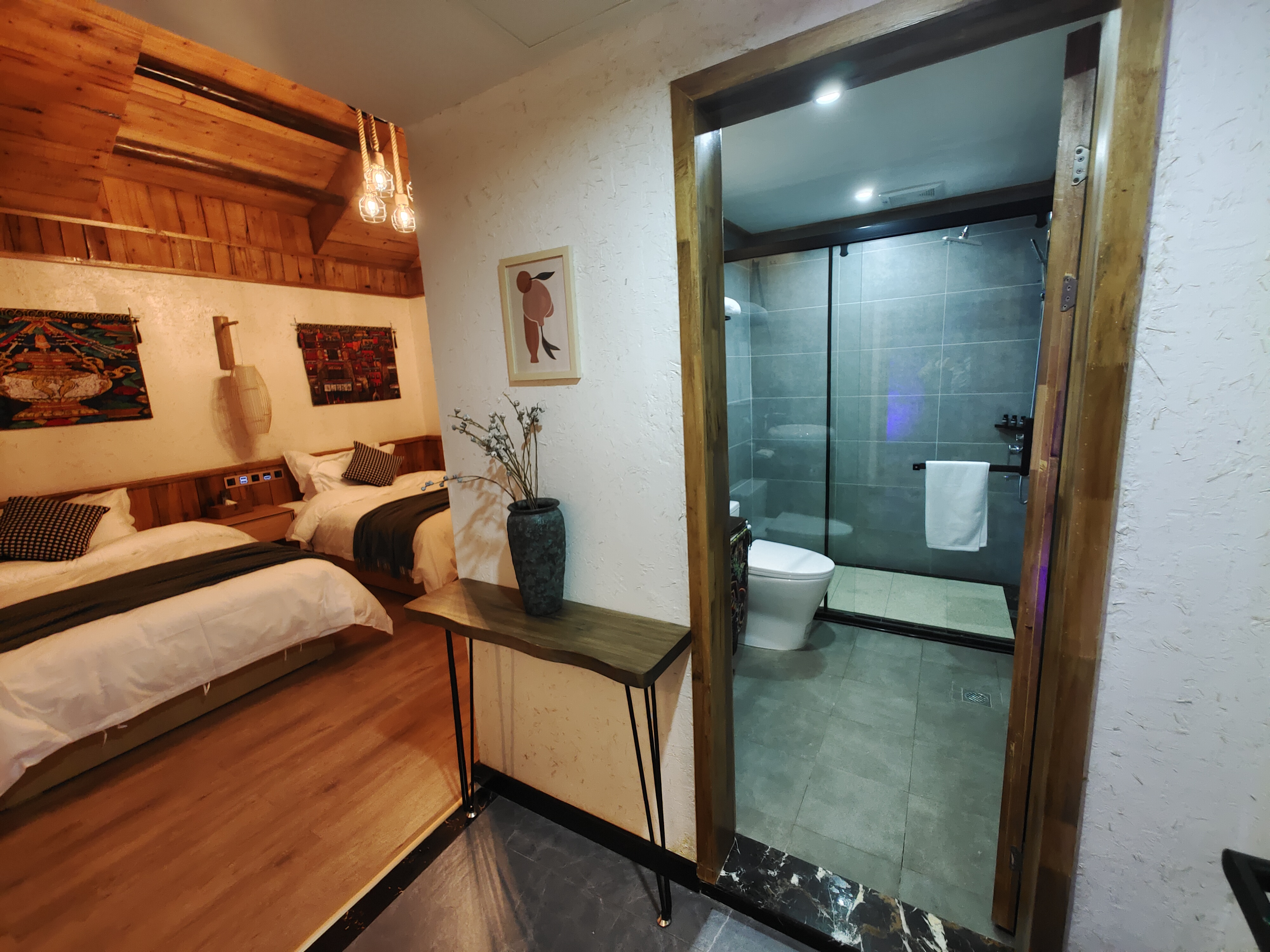 庭院木屋双床房（零压乳胶床垫+公区自助洗衣房）