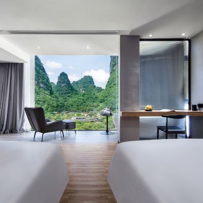 隱世田園雙床房+語音控制+乳膠床墊+浴缸+會員投影 攬山望月民宿（陽朔十里畫廊店）優惠