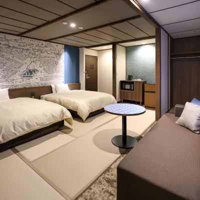 モダン和風ツインルーム、共用温泉アクセス付き 草津温泉 源泉一乃湯 クーポン