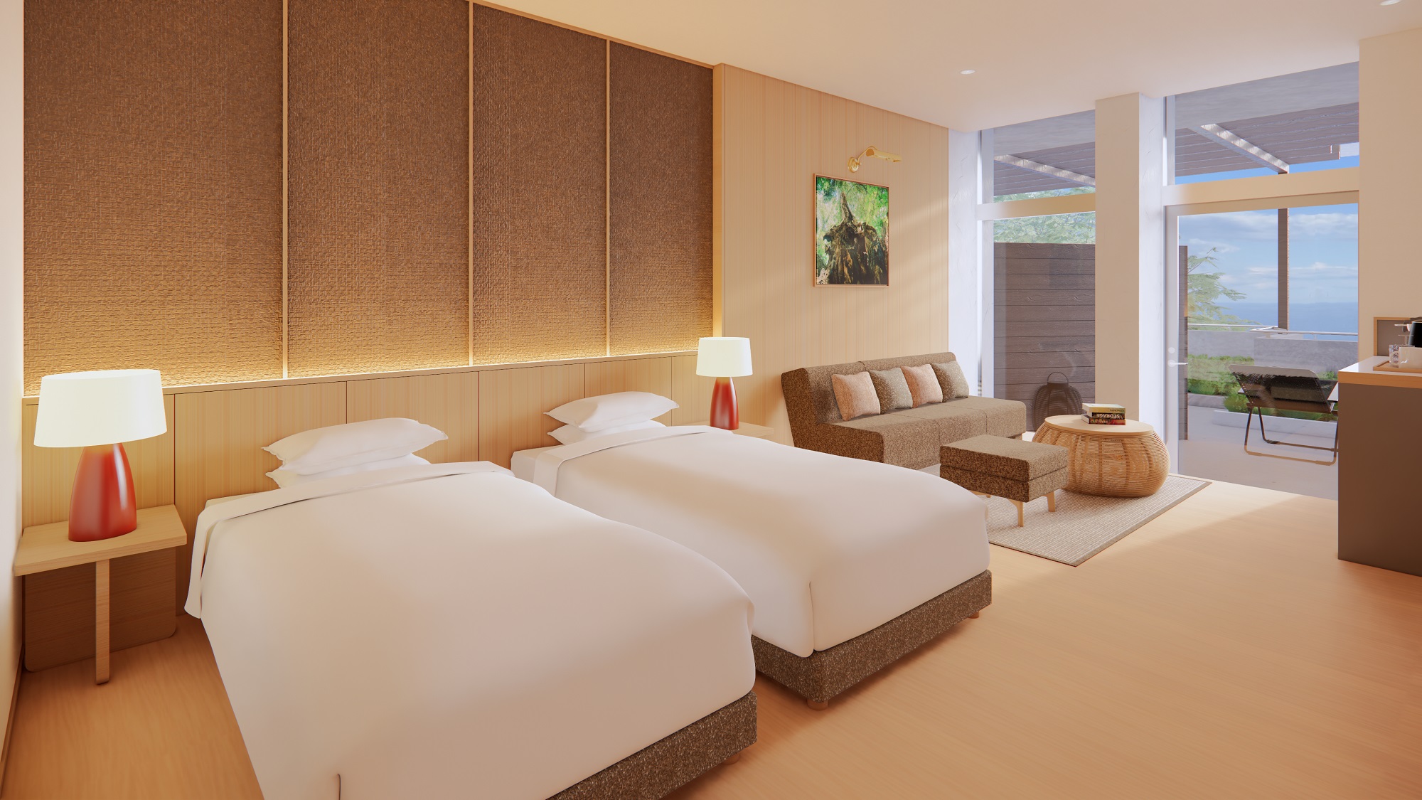 优质小型套房（双床房，禁烟，海景）