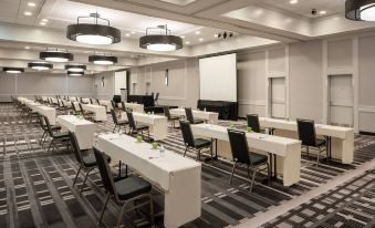 a large conference room with rows of chairs arranged in a semicircle , ready for a meeting at Tysons Corner Marriott