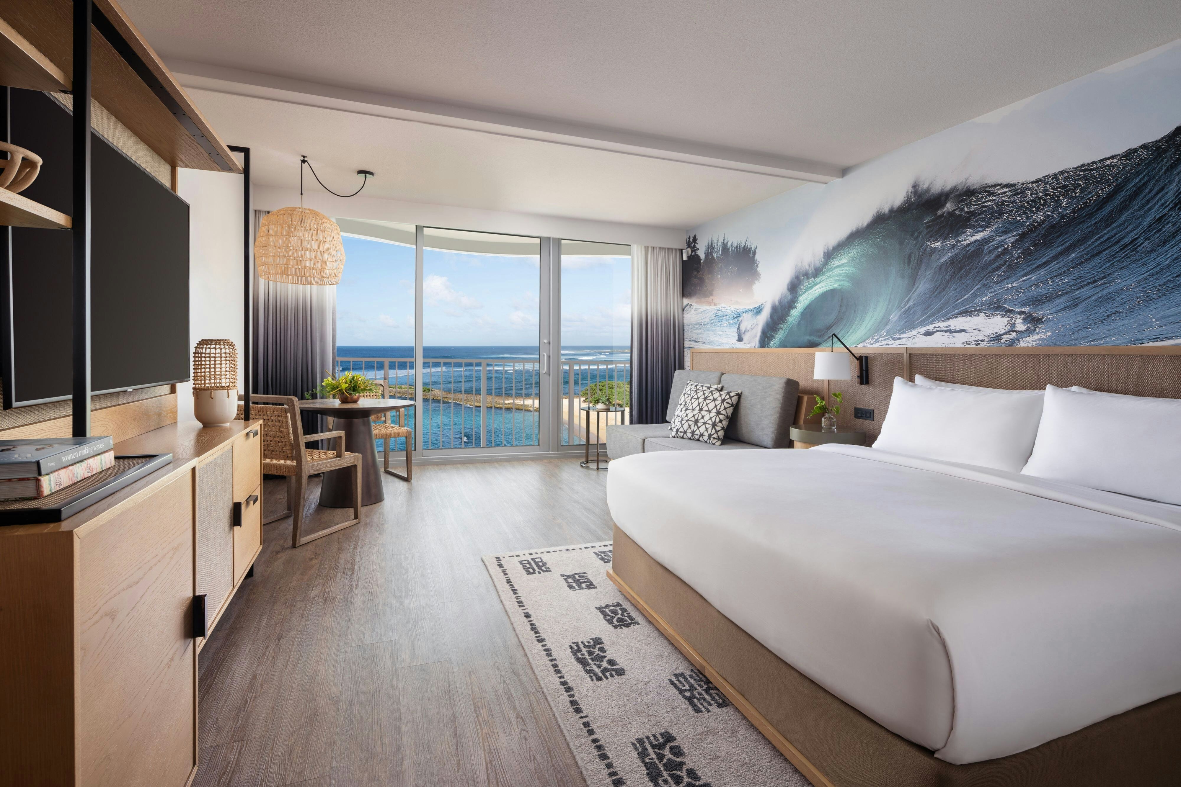 度假村客房，客房，1张特大床，梳化床，部分海景