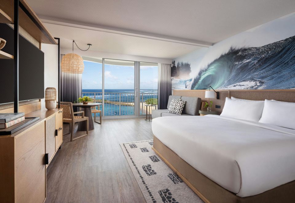 度假村客房，客房，1张特大床，梳化床，部分海景