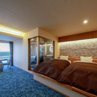 Twin Beds With A Semi-Open-Air Bath [Deluxe Suite] [Twin Room] [Non-Smoking] [Ocean View] 活魚の美舟 クーポン