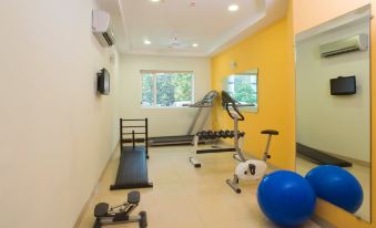 A gym with equipment, including an exercise bike, is available in the middle room at Ginger Hotel  Delhi Rail Yatri Niwas  Irctc