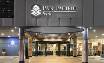"the entrance of a hotel named "" pan pacific perth "" with a large sign above the door" at Pan Pacific Perth