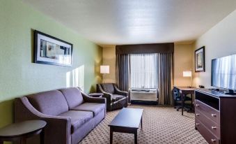 a living room with a couch , chairs , and a coffee table in front of a window at Cobblestone Hotel & Suites - Erie