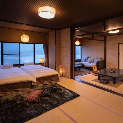 太平洋のパノラマビュー付き海側ベッドタイプルーム[禁煙][和室二間] [和室][禁煙][オーシャンビュー] 犬吠埼観光ホテル クーポン