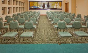 a conference room with rows of chairs arranged in a semicircle , facing a large screen on the wall at Holiday Inn Express Durango