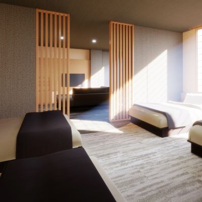 ゲストルーム(ベッド4台)(浴室)(西ウイング) 津軽南田温泉 ホテルアップルランド クーポン