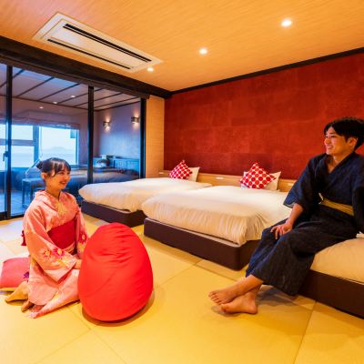 Triple Room With Semi-Open-Air Bath And Private Sky Onsen Overlooking The Sea, 84㎡ [Japanese-Western Room] [Non-Smoking] [Ocean View] ホテル南風楼 クーポン